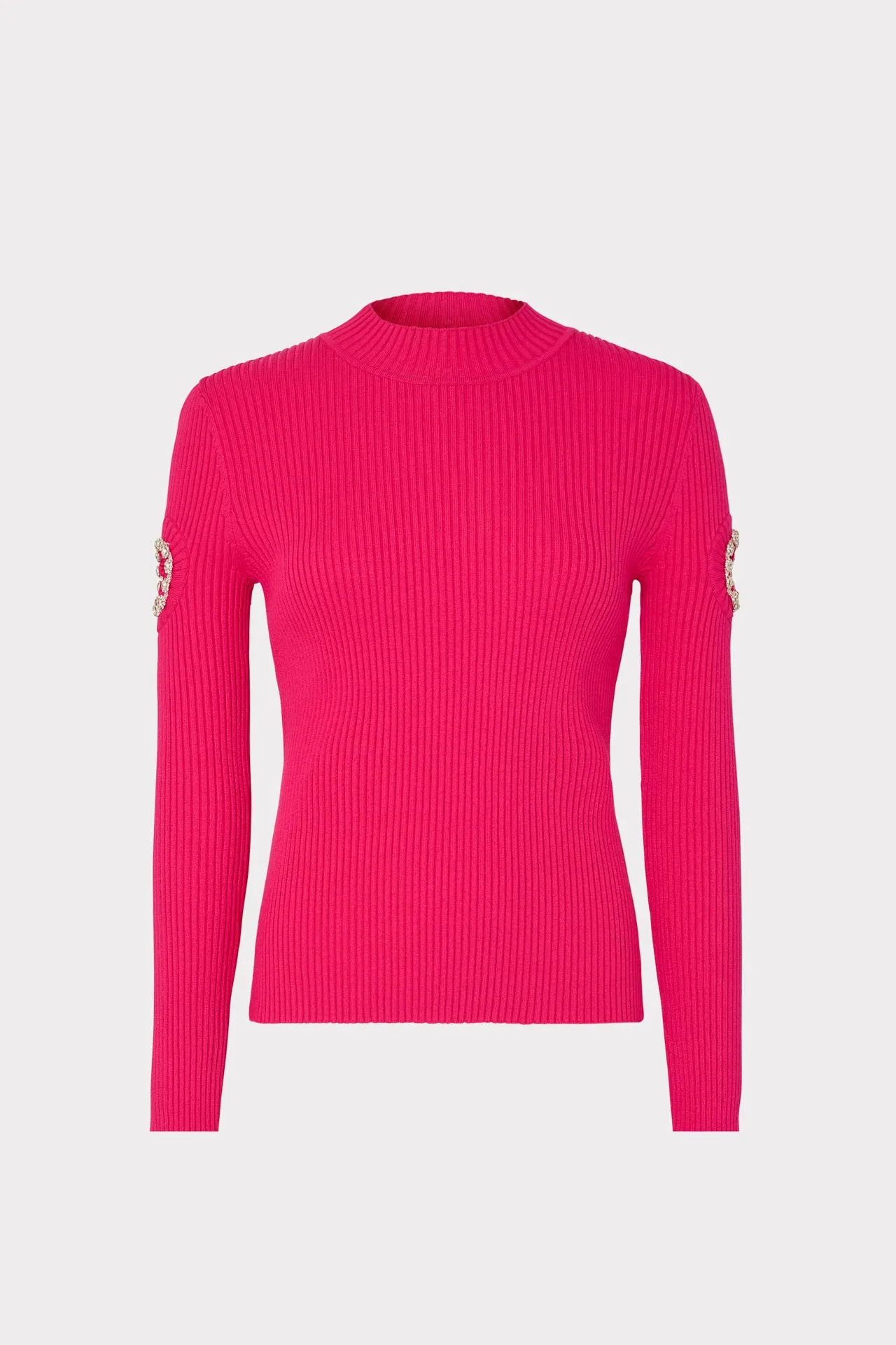 Shoulder Cut Out Knit Mock Neck BrushedInnerSurface