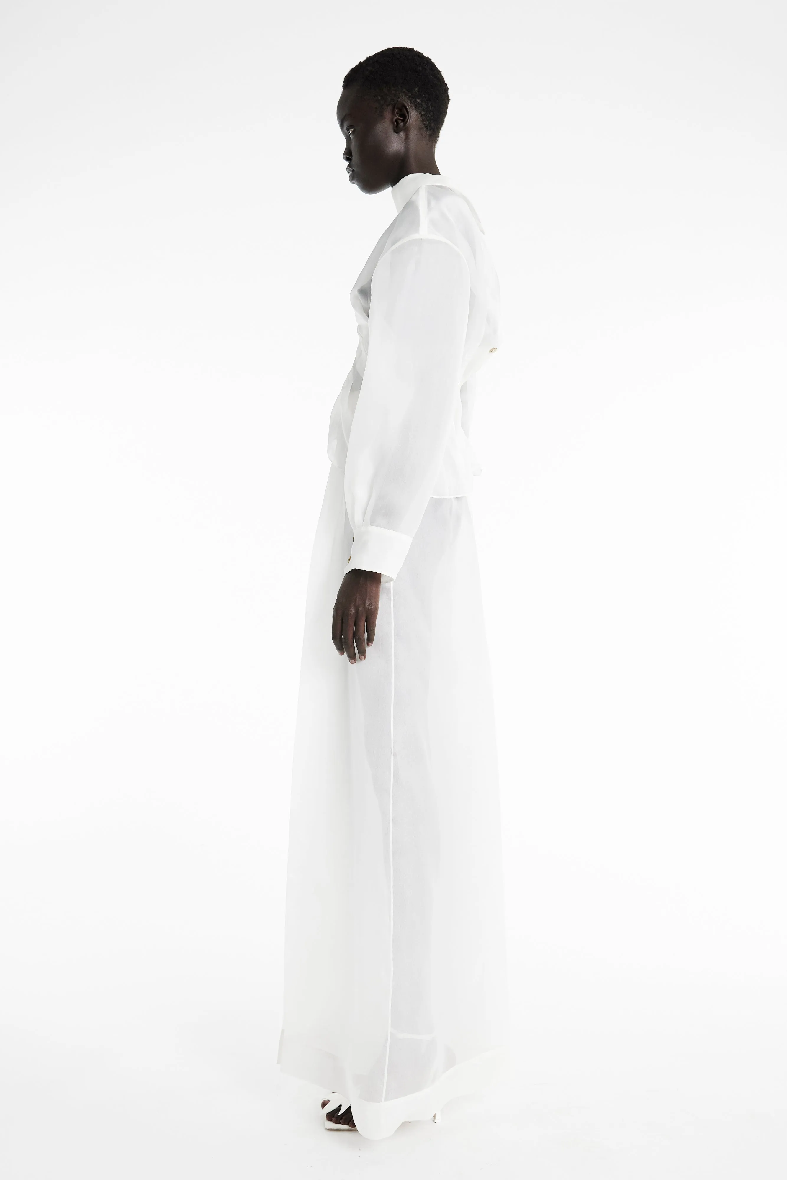LatticeKnit UPF Protective Fabric Organza Twisted Shirt White