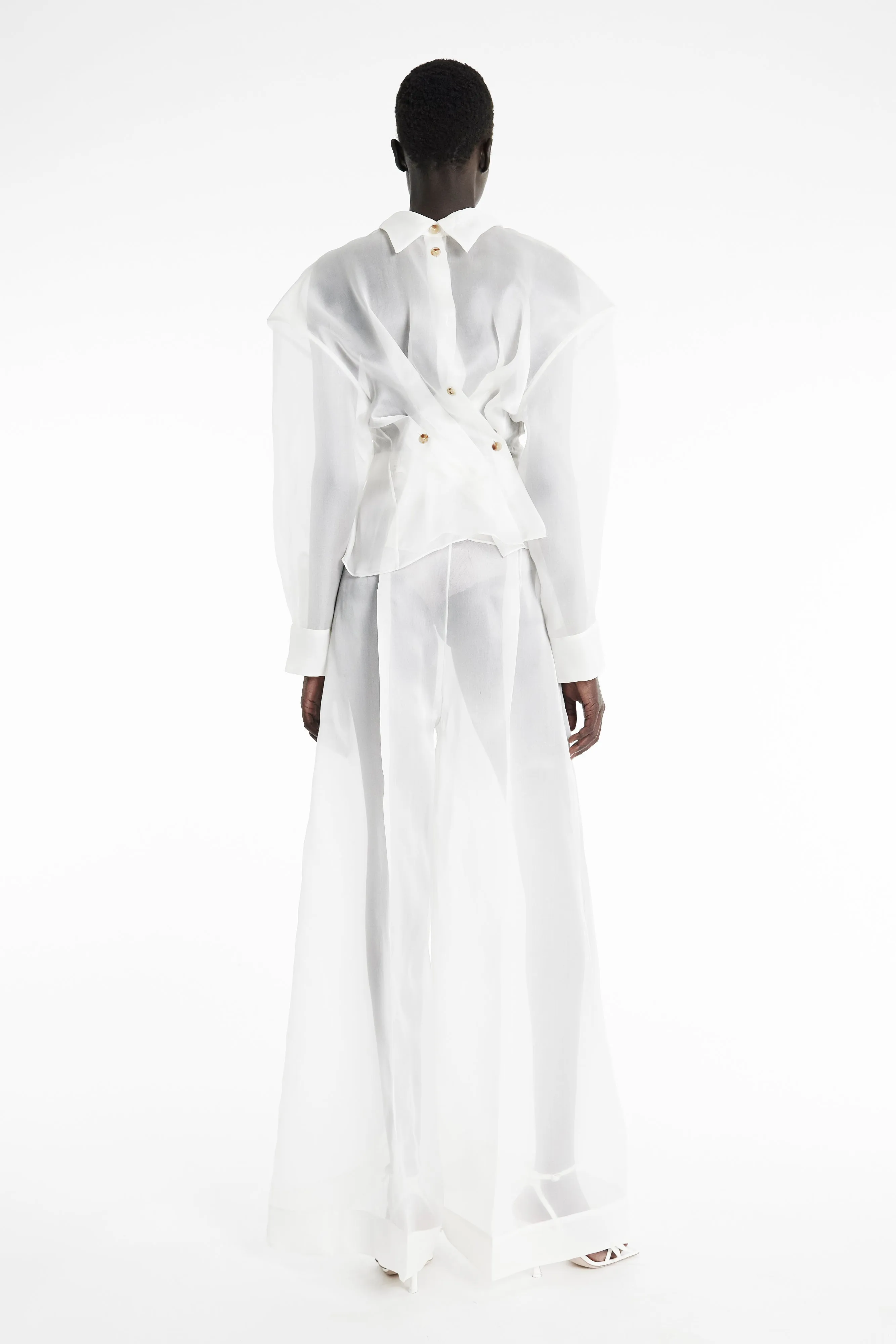 Organza Twisted Shirt White Summer Sweater