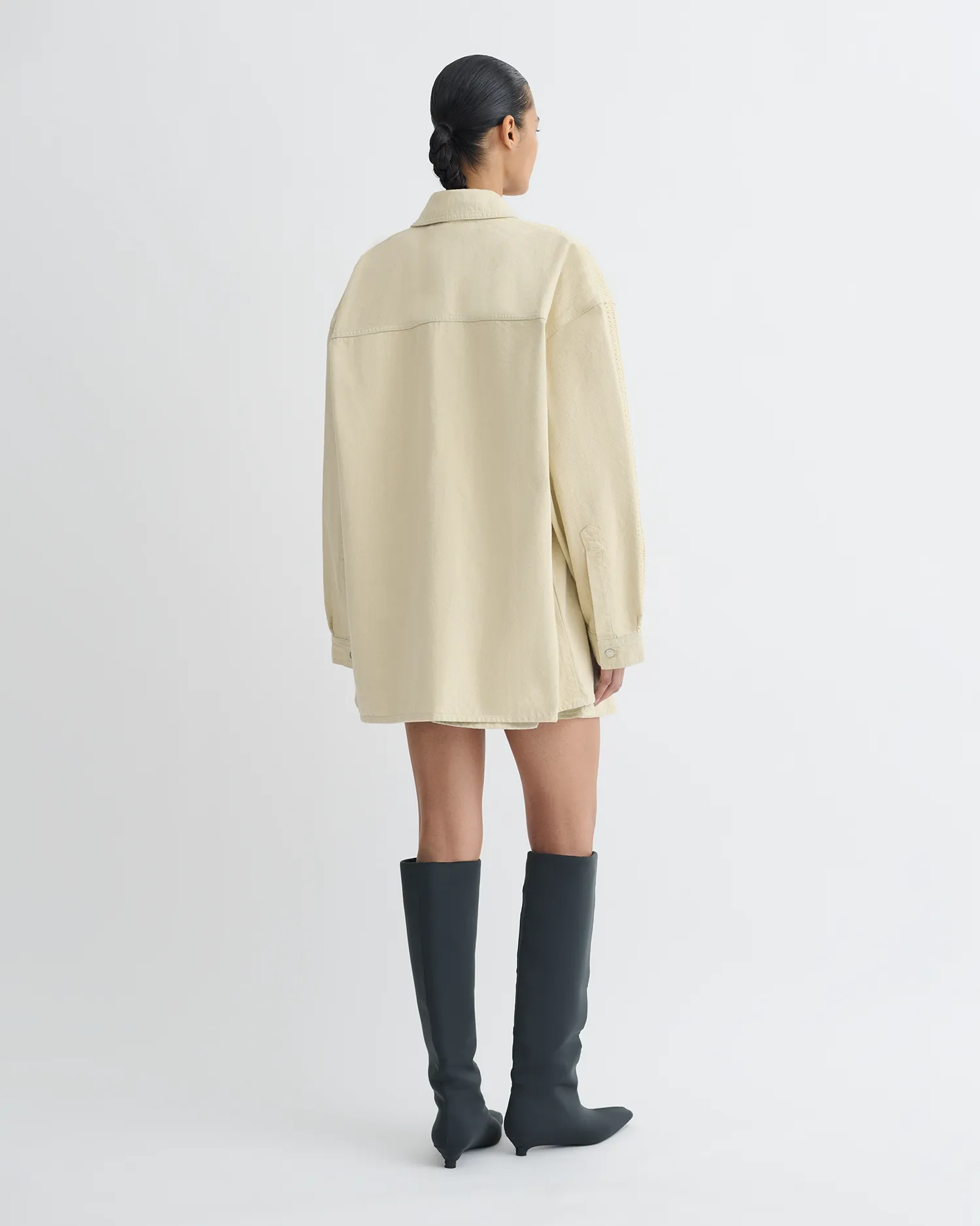 Mariann - Oversized Denim Shirt - Beige Trendy High Quality