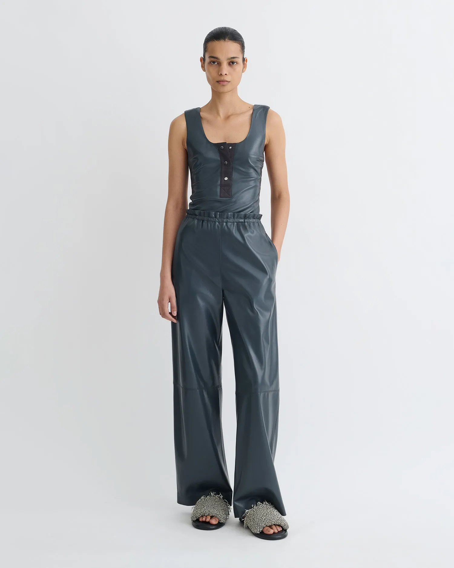 Moisture Wicking Technology Cozy Layer Anesa - Okobor? Alt-Leather Top - Steel Blue/Grey