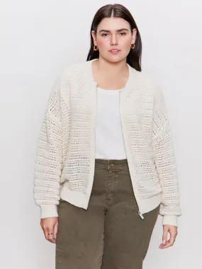 Investment Formal Event Open Knit Bomber Jacket Chalk Extended Sizing