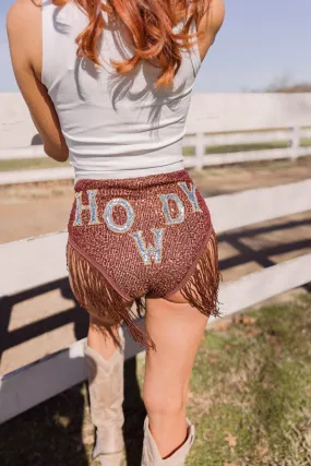 Printed T-shirt Hidden Storage Pocket EASTNWEST Howdy Fringe Shorts