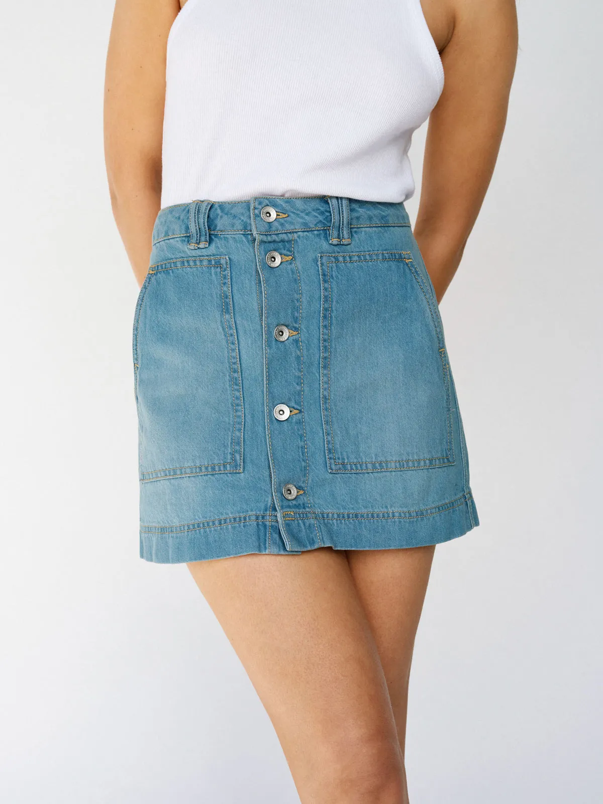 All Buttoned Up Denim Skirt Dream Team Textured Grip Details
