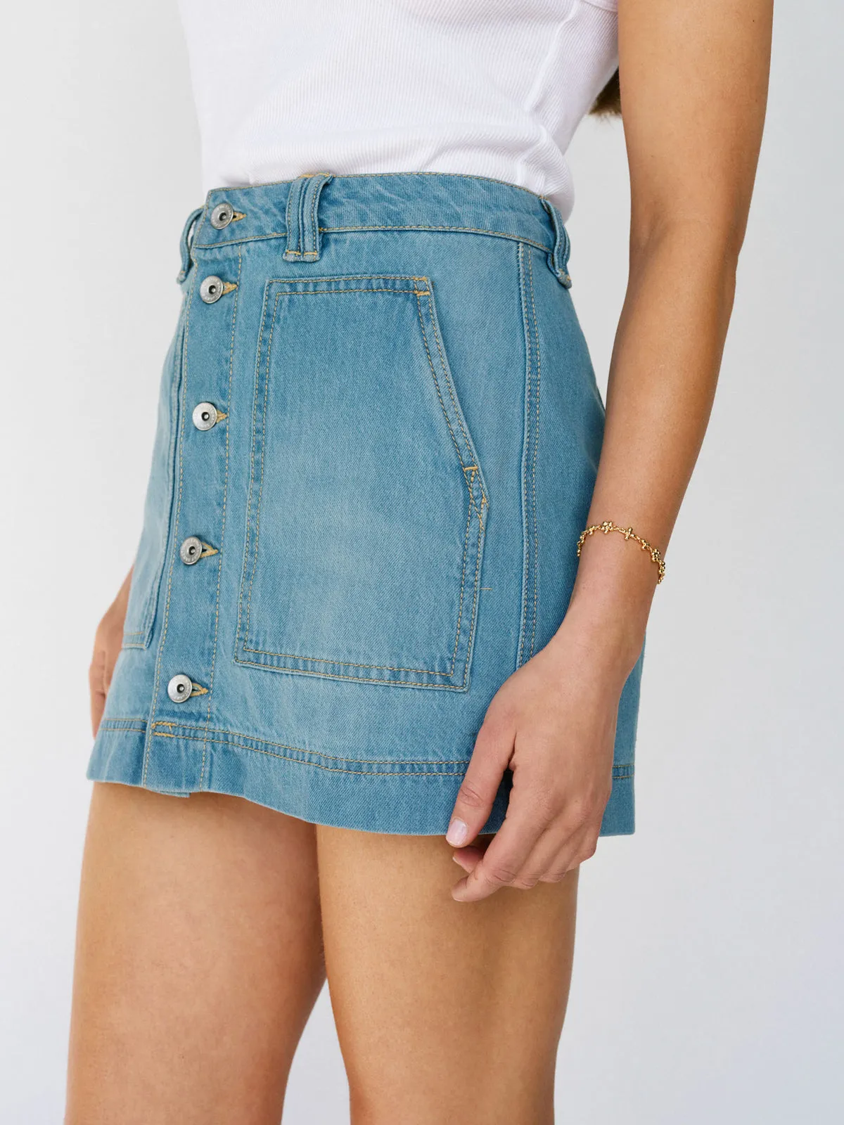 Comfort Waistband Swim All Buttoned Up Denim Skirt Dream Team