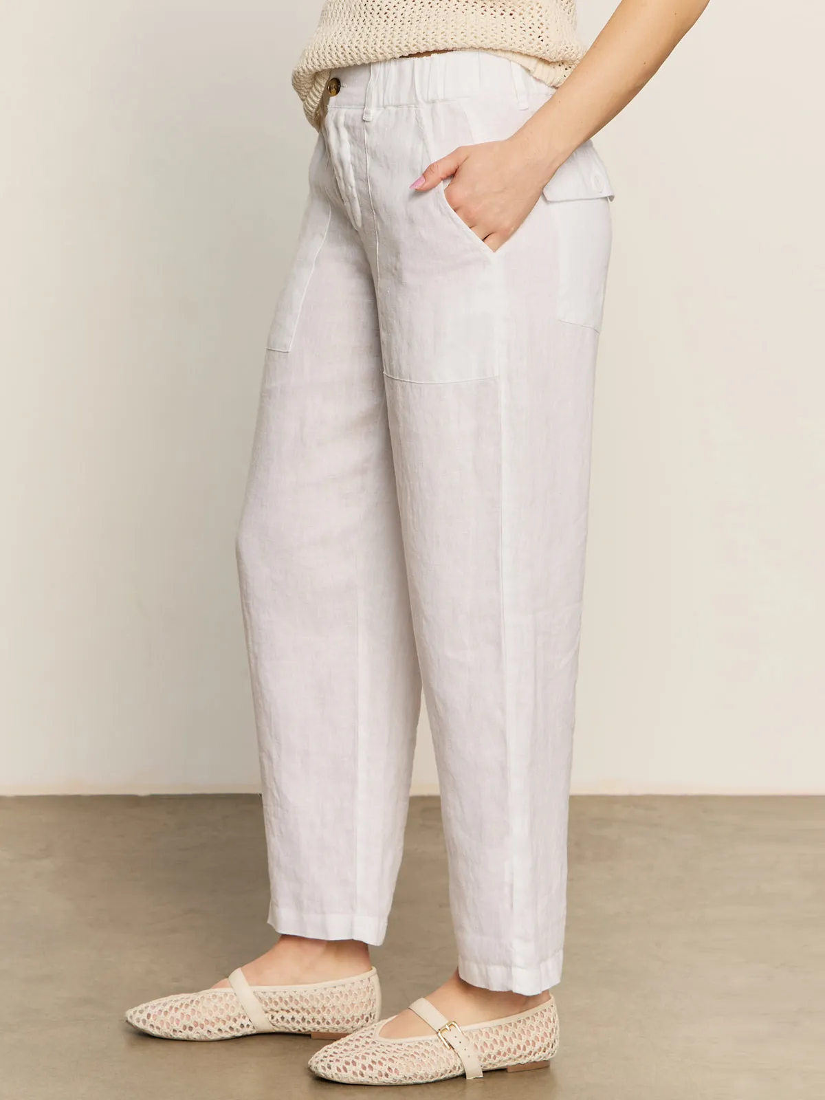 Sleek Design Relaxed Linen Cruiser Semi High Rise Pant Bleached White