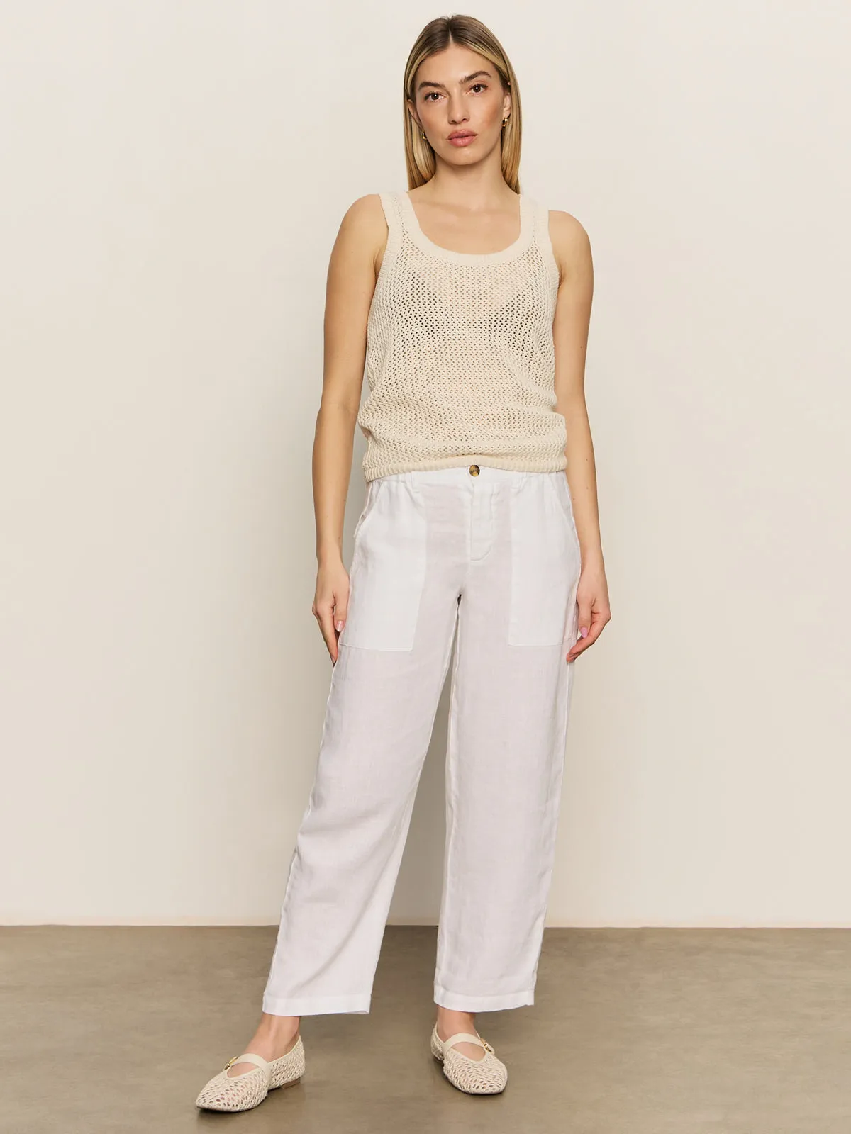 BreathableLining LowProfileTopstitching Relaxed Linen Cruiser Semi High Rise Pant Bleached White