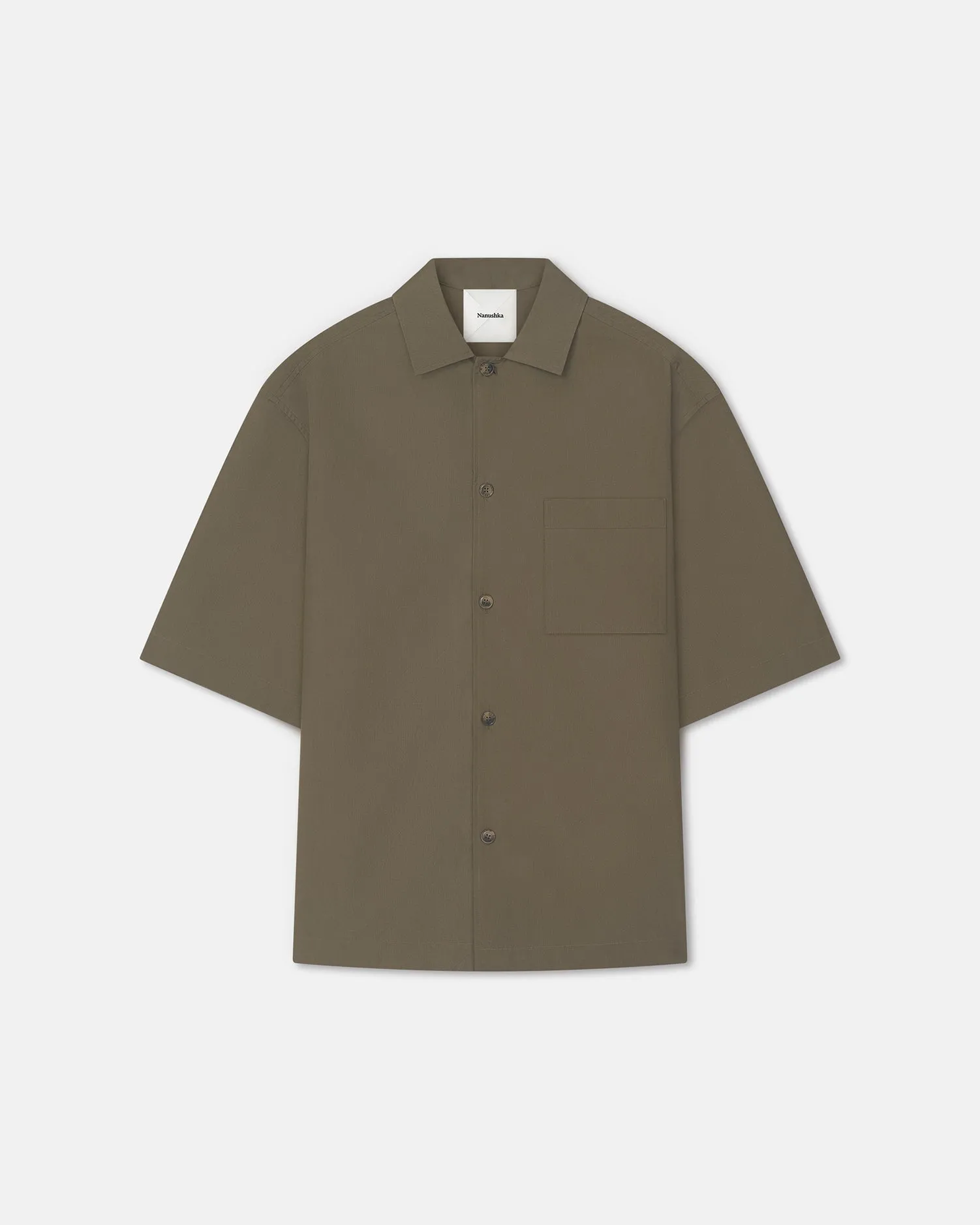 Caspian - Heavy Poplin Shirt - Uniform Green Multi Panel Cut Geometric Pattern