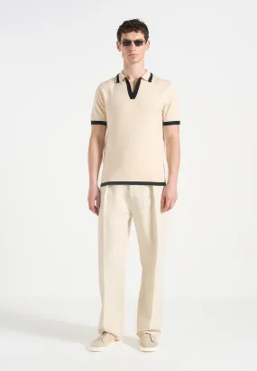 Lambert - Contrast Detail Knit Polo Shirt - Cream Elasticized Waistband Loose cut