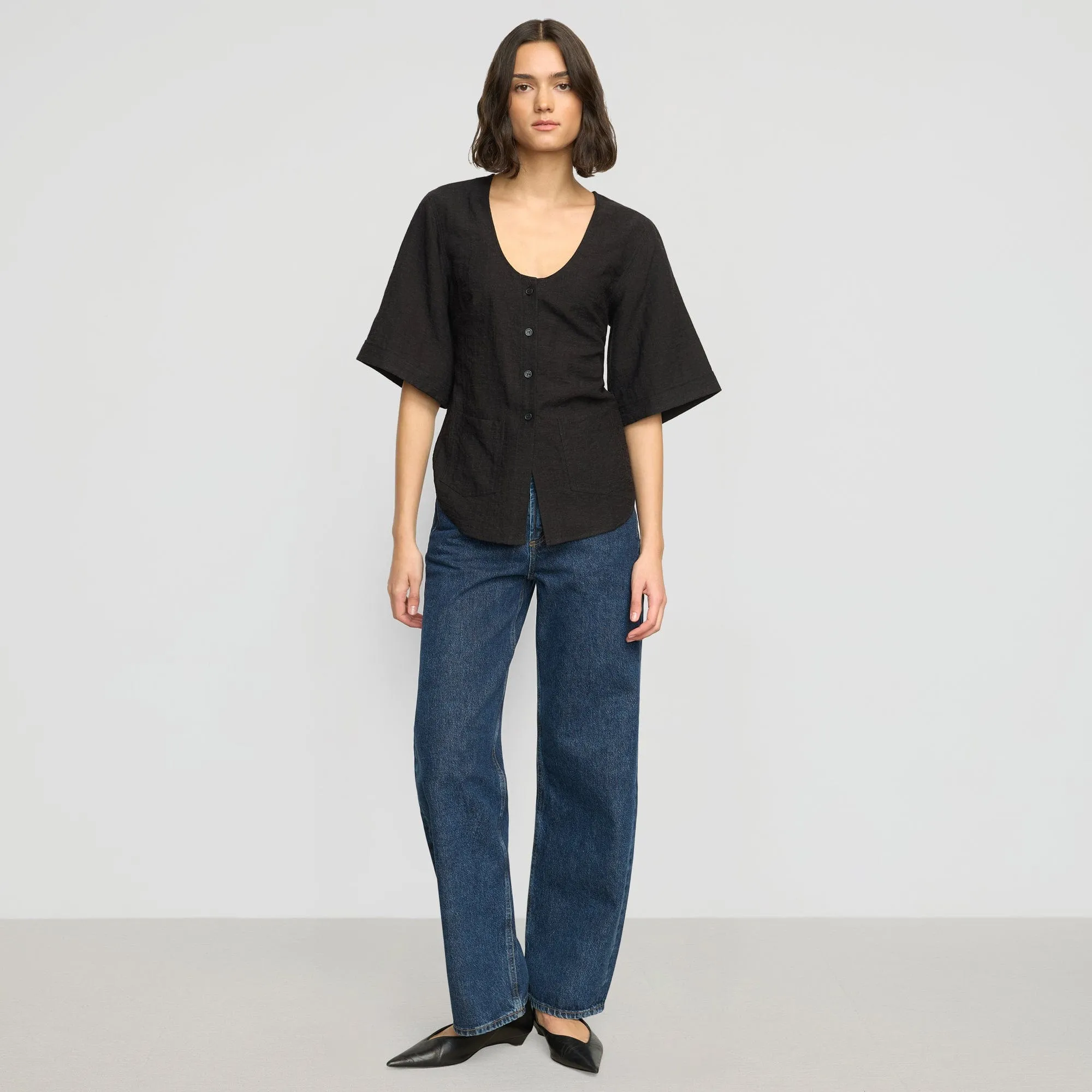 Summer Wardrobe Katniss Pocket Tulip-Hem Blouse