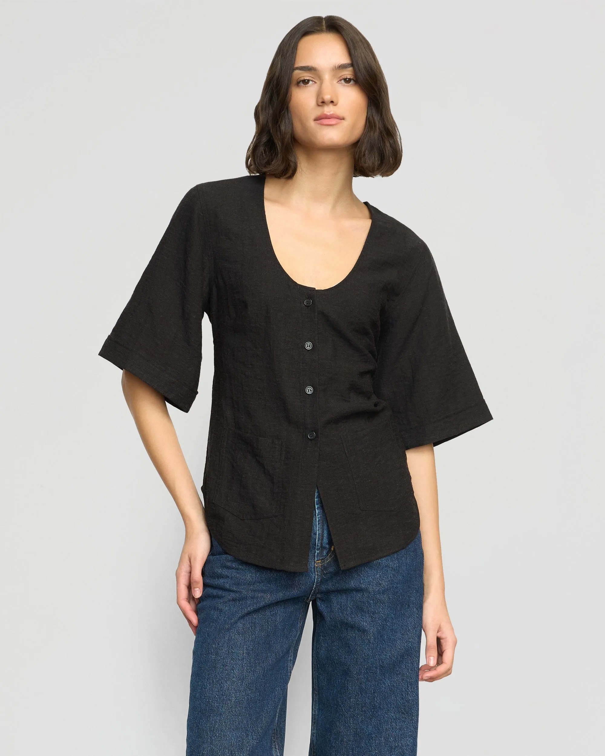 AntiMicrobialLining Katniss Pocket Tulip-Hem Blouse