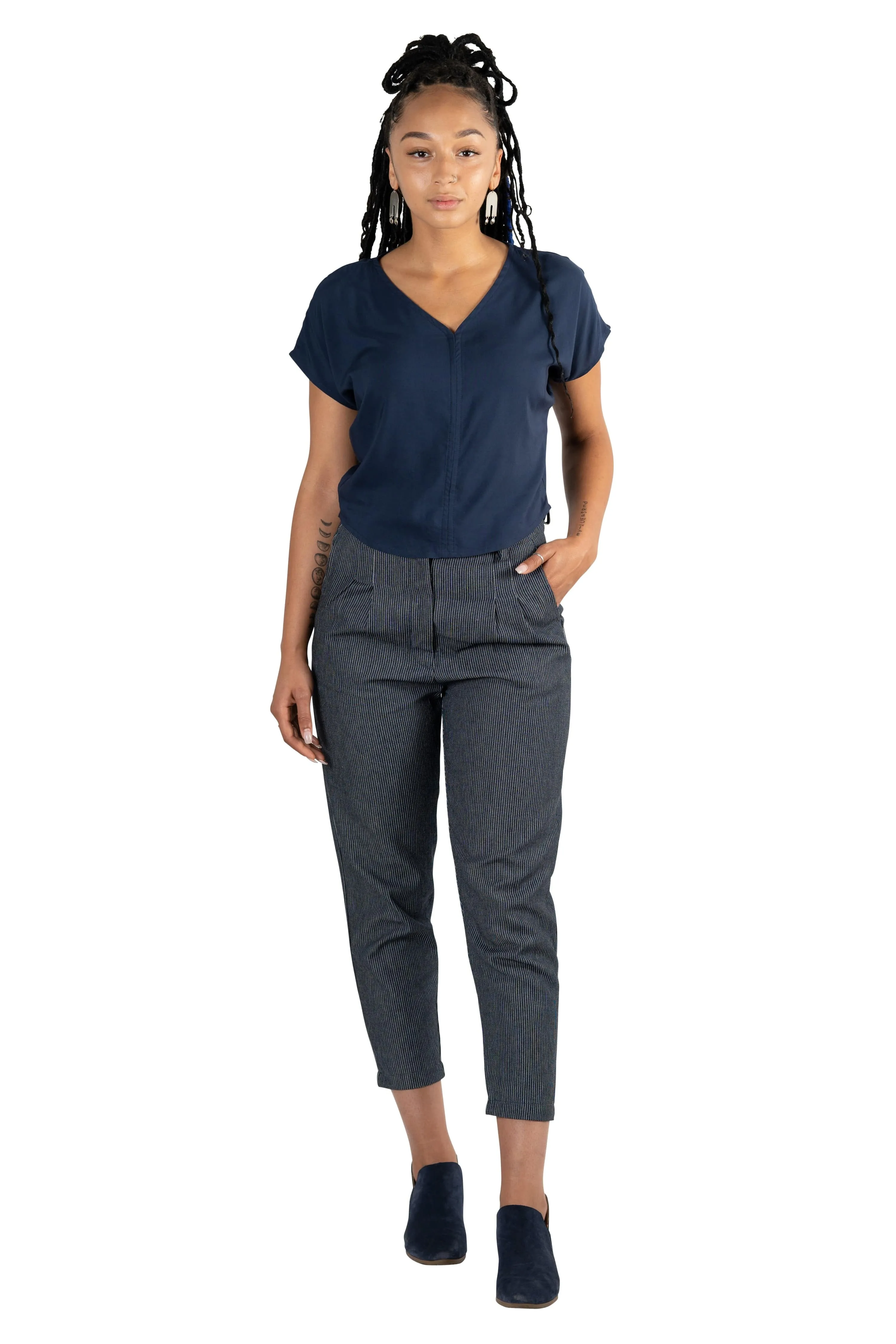 Stylish Everyday Wear Dolman top in Navy Rayon Challis