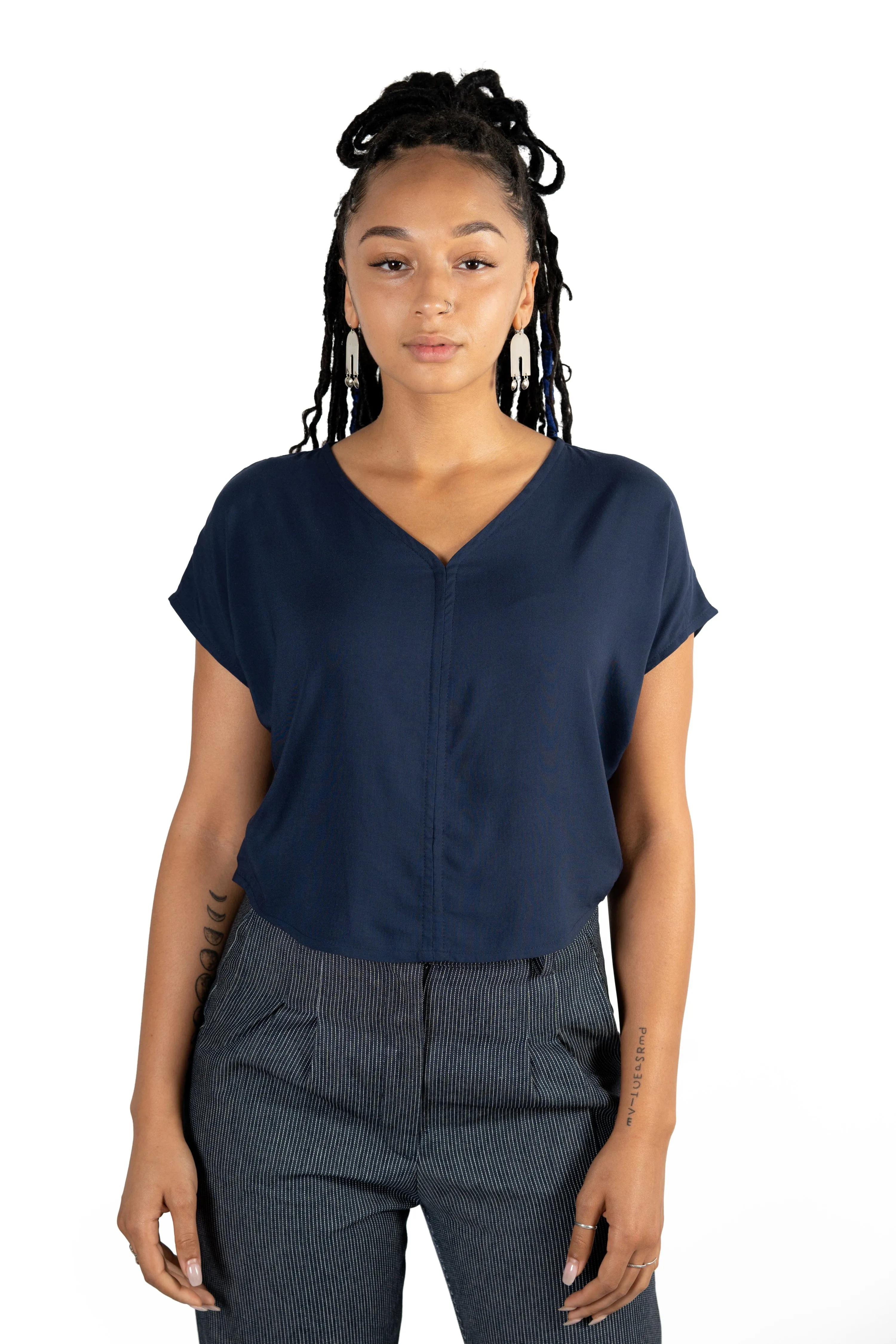 Dolman top in Navy Rayon Challis Chilly Days Wear