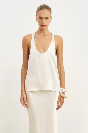 UPF Protective Fabric Formal Shirt Crushed Satin Plunge U Neck Tank Top - Champagne