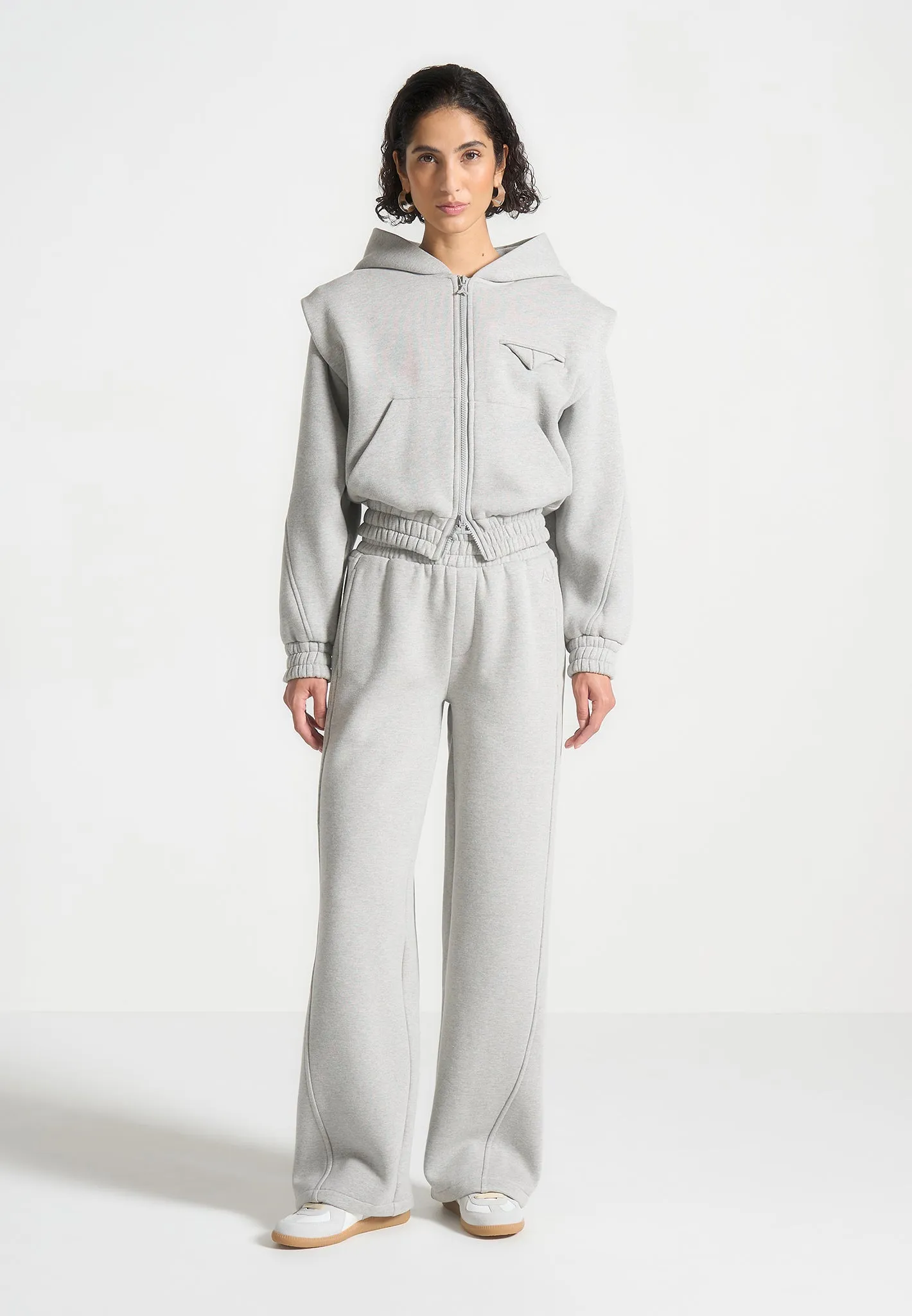 Louna - Wide Shoulder Zip Through Hoodie - Grey SubtleTexture Non Irritating Seams