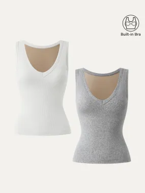 All-Purpose 2Pcs Set Stretchy V-neck Cotton New Airy Brami Tank