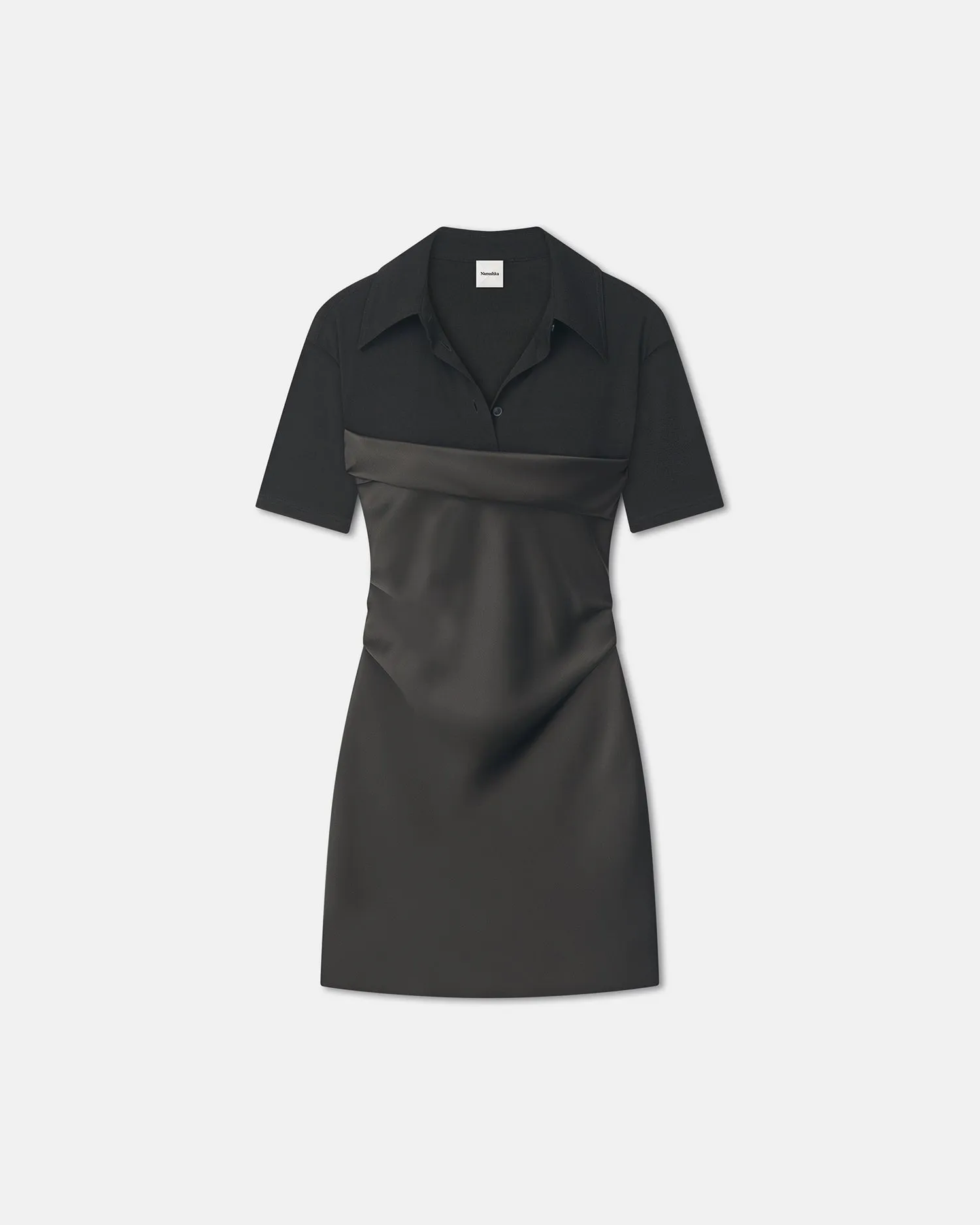 Heceta - Mesh Jersey and Slip Satin Mini Dress - Dark Green/Anthracite DoubleLayered Collar