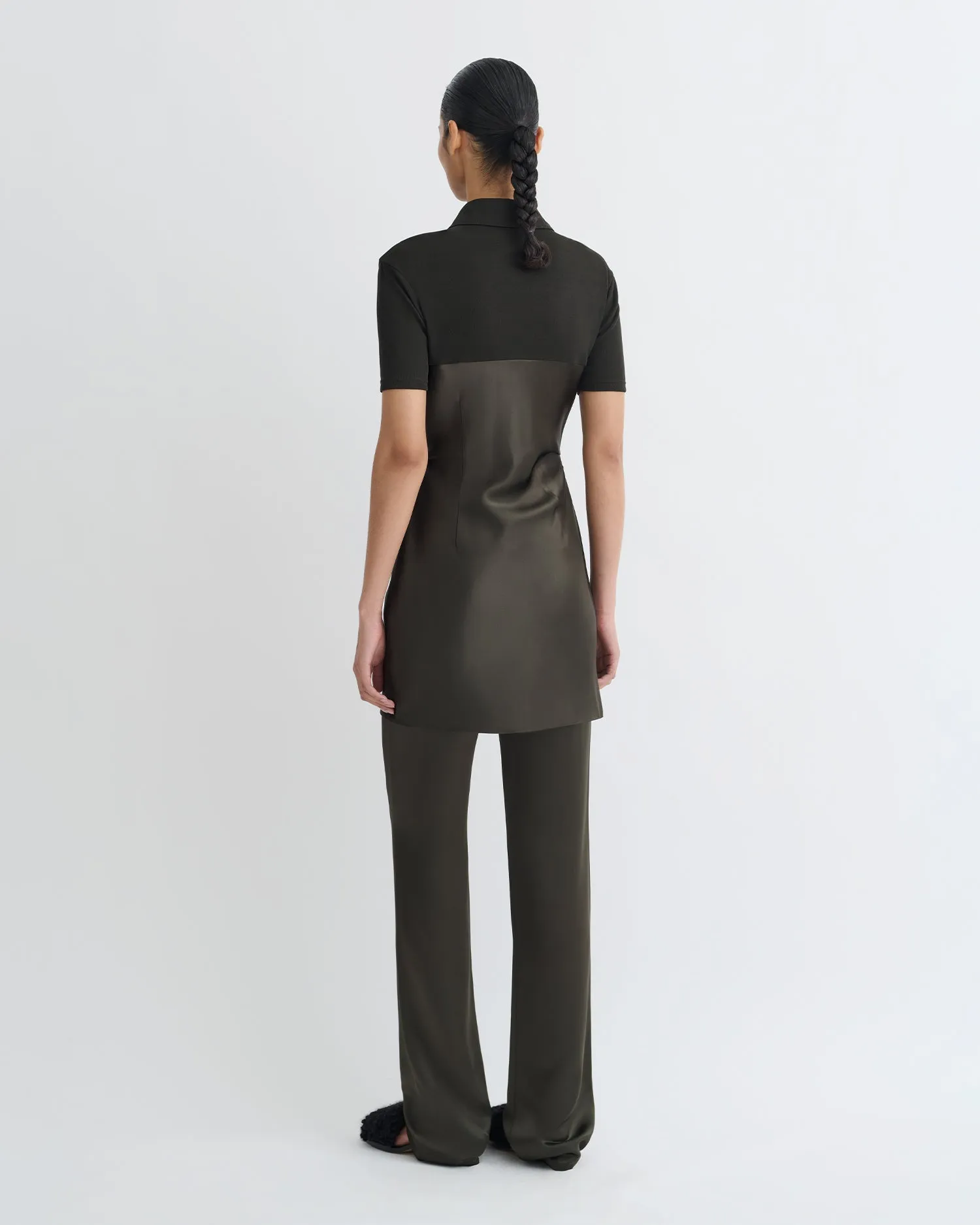 Cozy Sweater Heceta - Mesh Jersey and Slip Satin Mini Dress - Dark Green/Anthracite