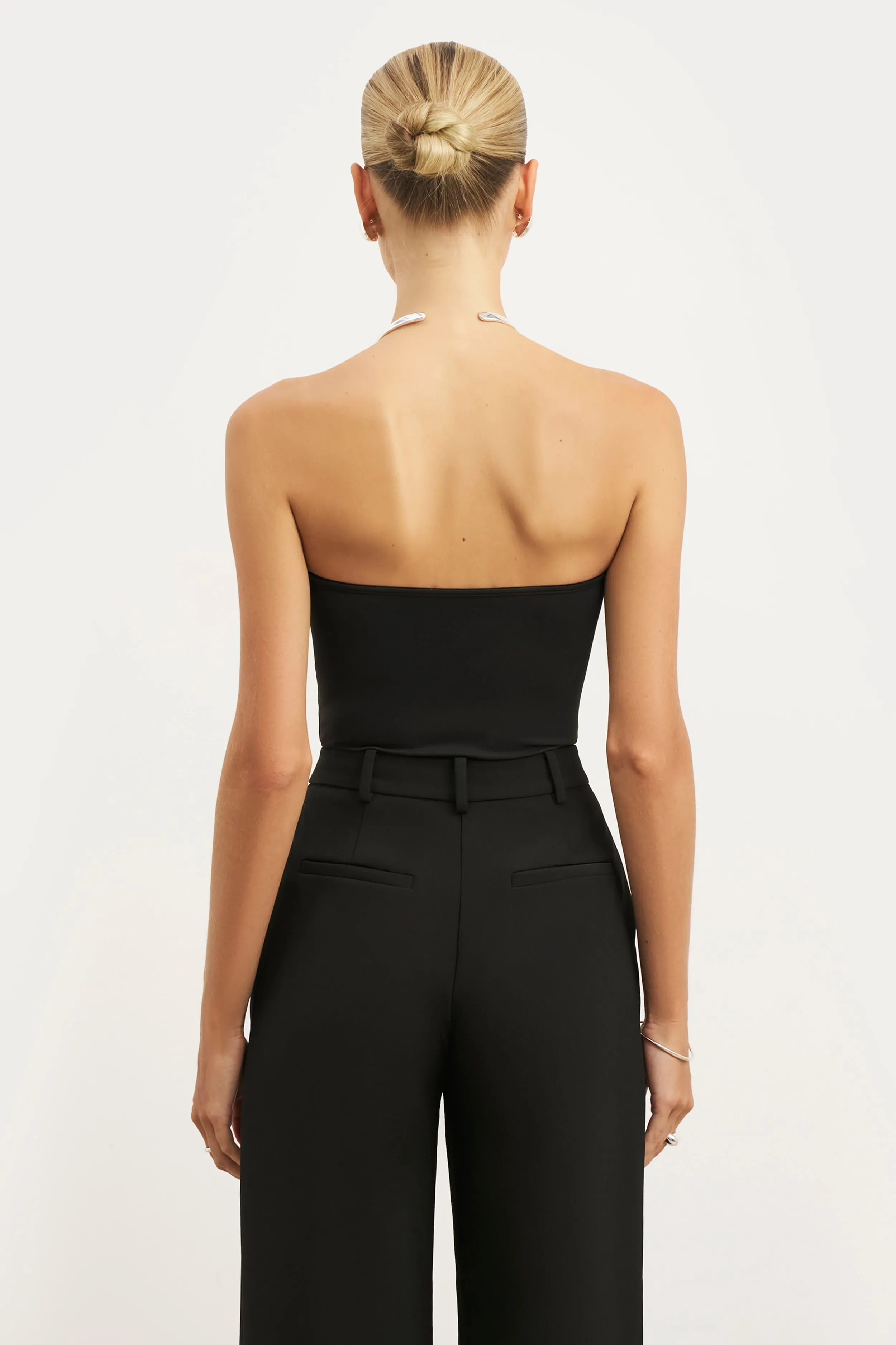 Layered Collar Structure Strapless Bandeau Bodysuit - Black