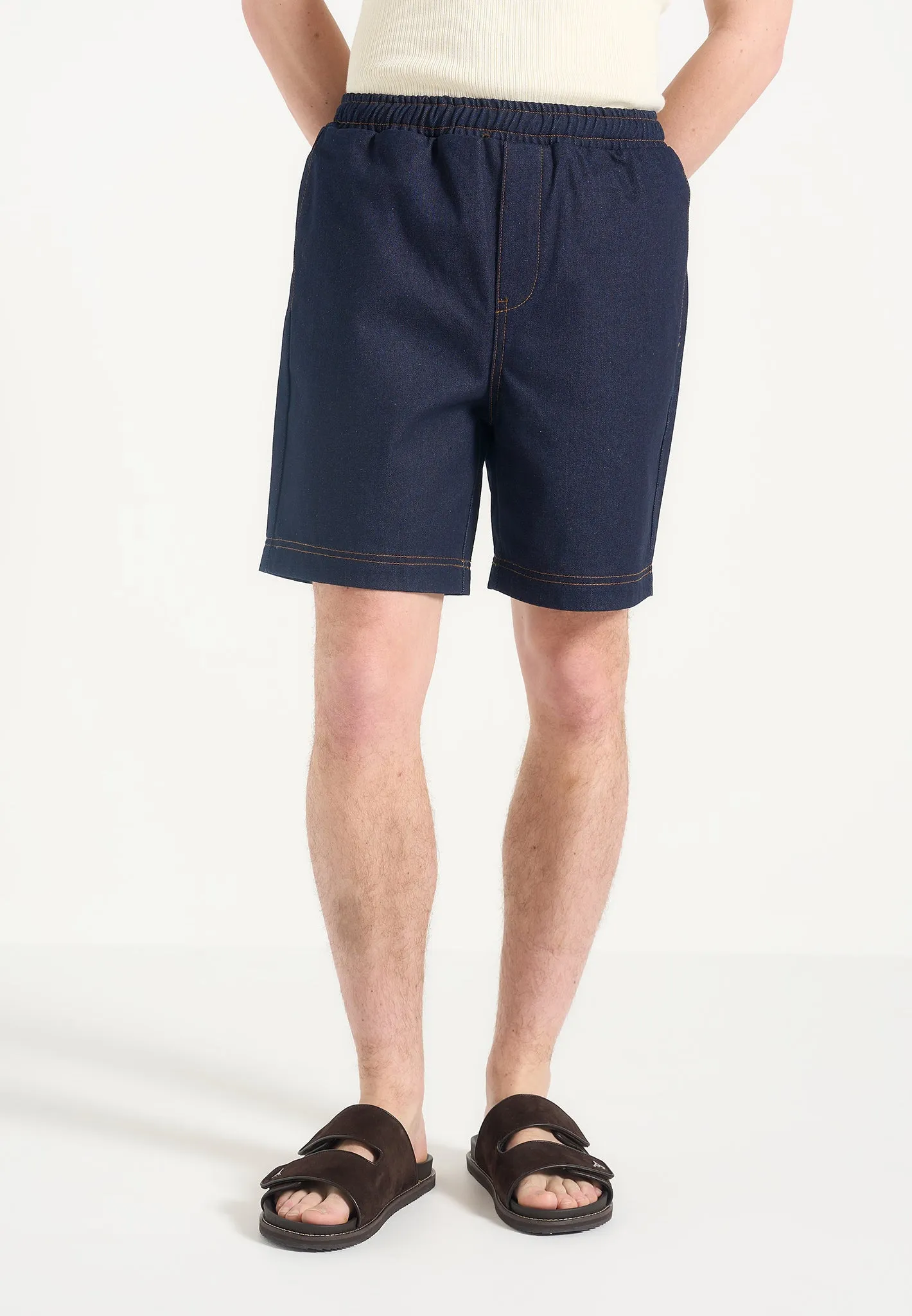 Double Layered Hood Assembly Edgar - Denim Shorts - Indigo