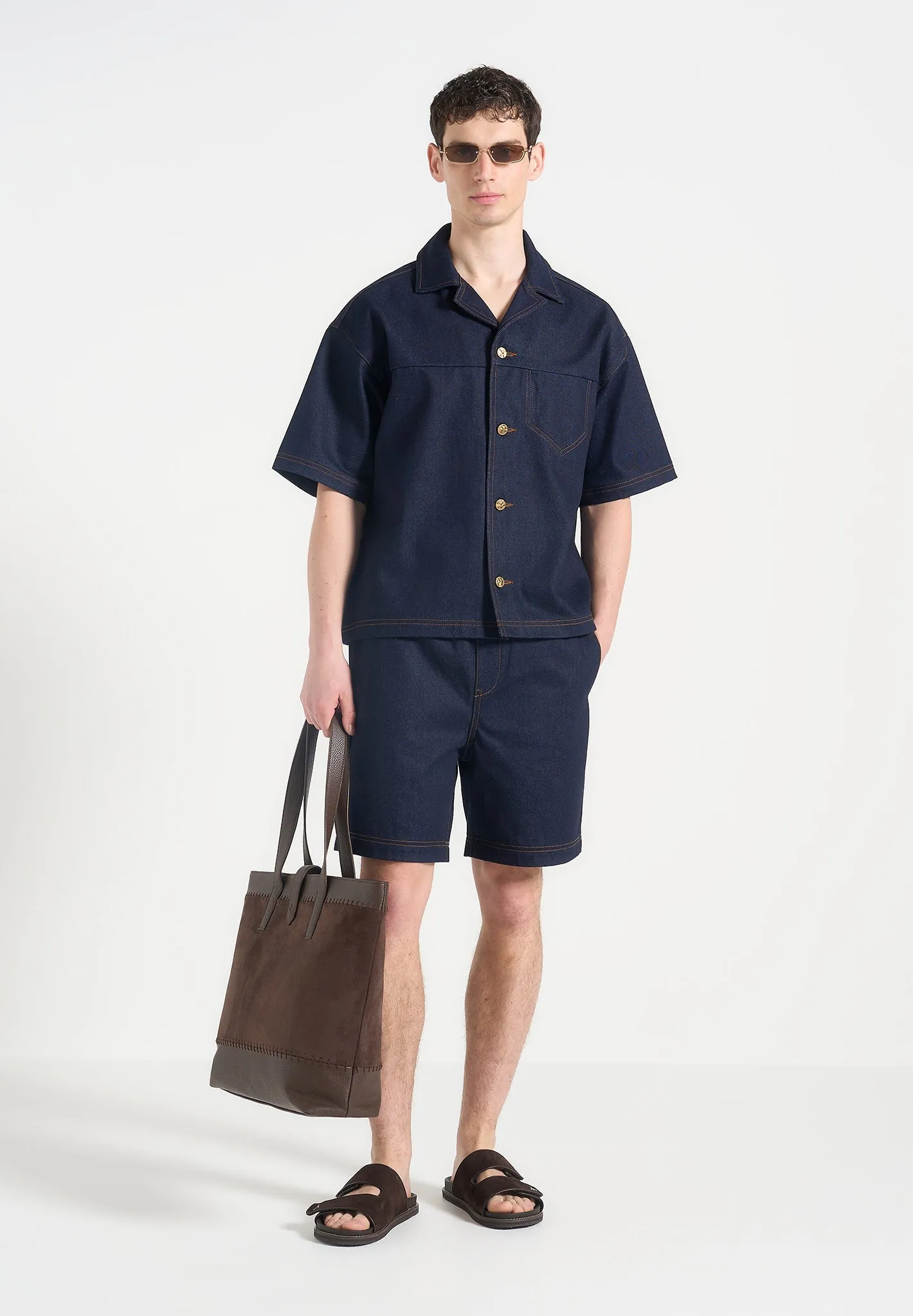 Edgar - Denim Shorts - Indigo Compact TravelFriendly Design Soft Touch Feel