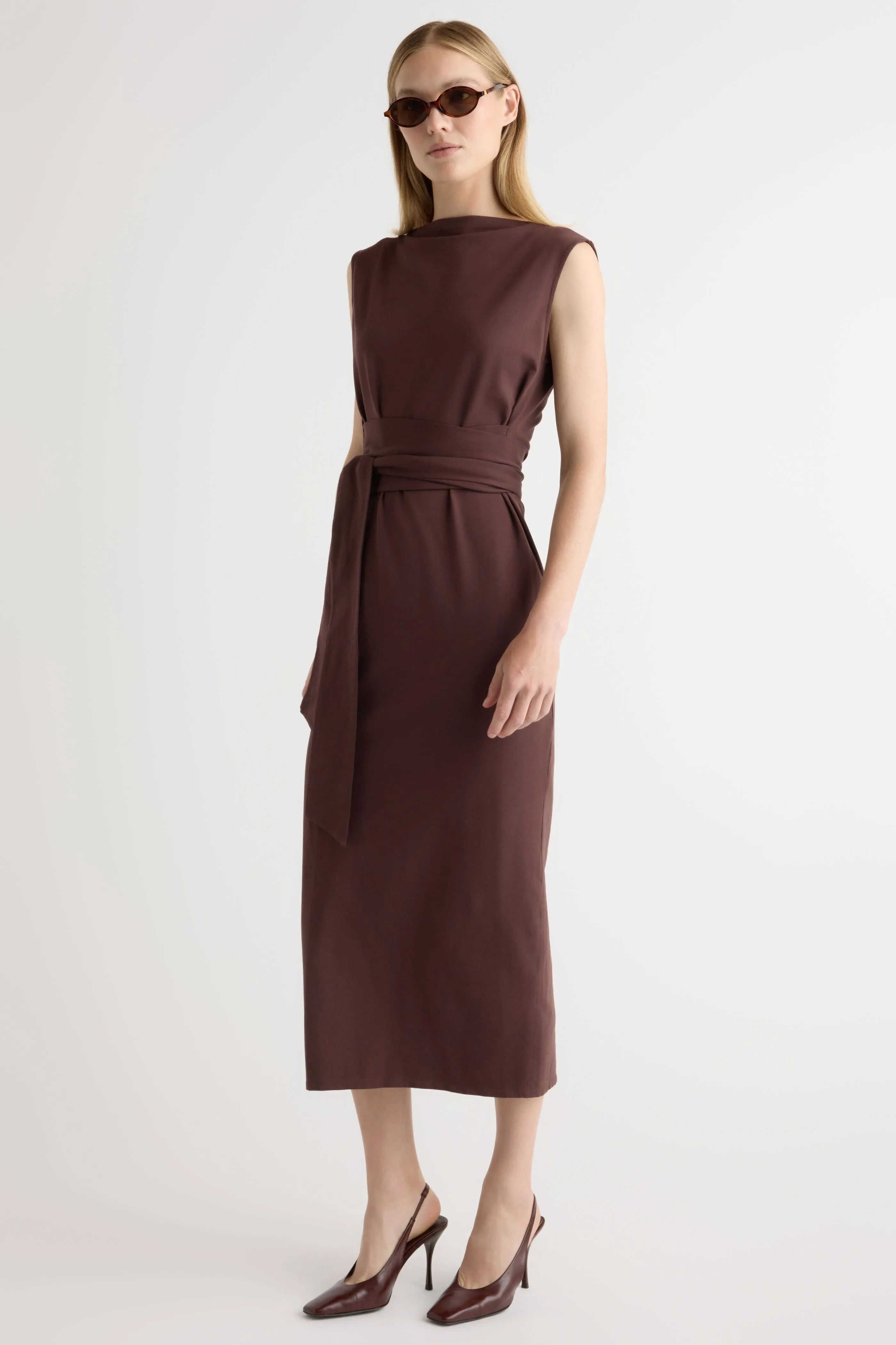 Casual Edge Blush Shade Edina Tie-Front Slit-Neck Dress