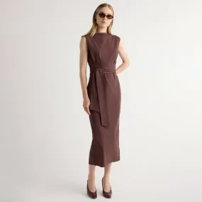 Curve-Enhancing Fall Flow Edina Tie-Front Slit-Neck Dress