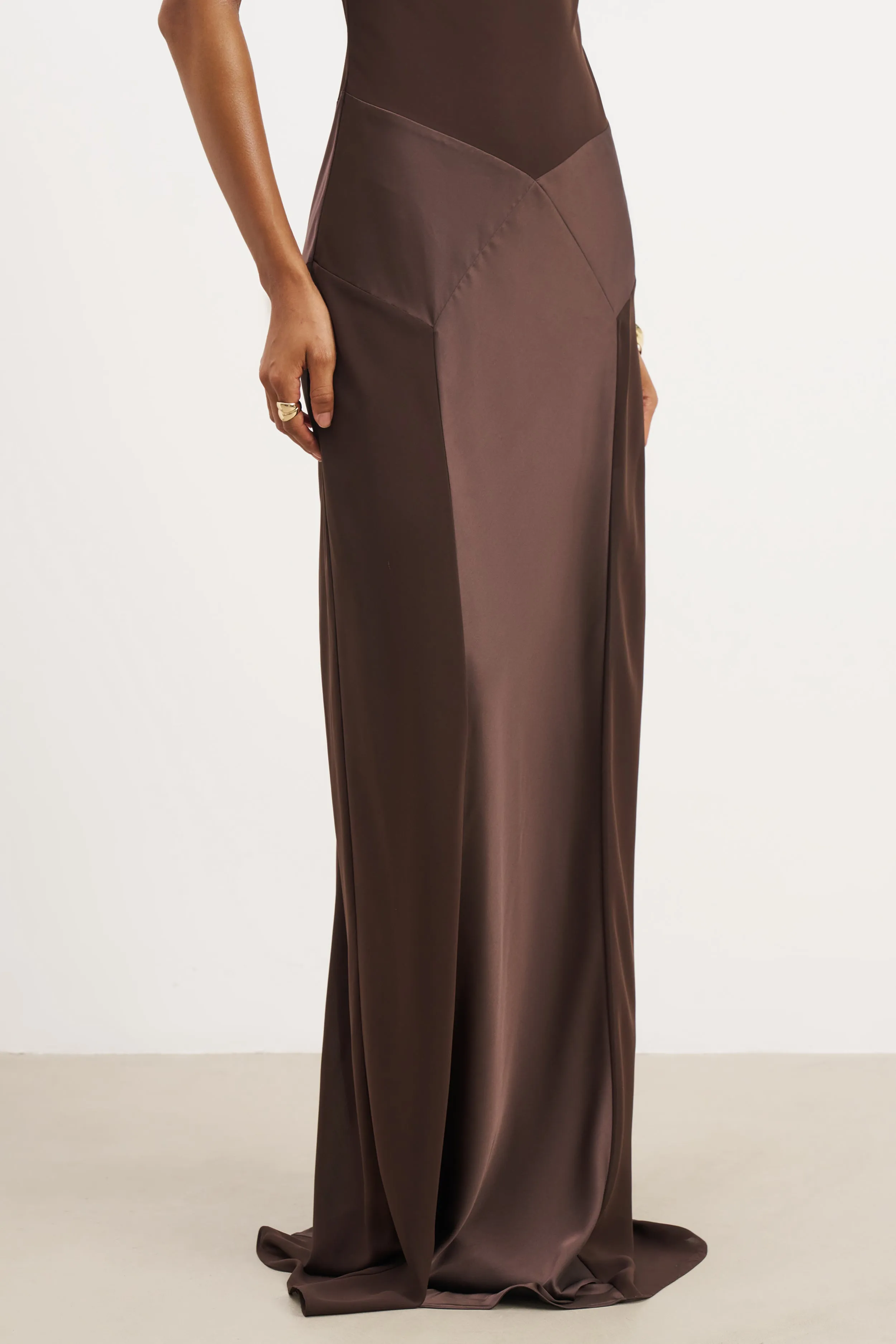Cowl Neck Satin Panel Gown - Carob Travel Essential