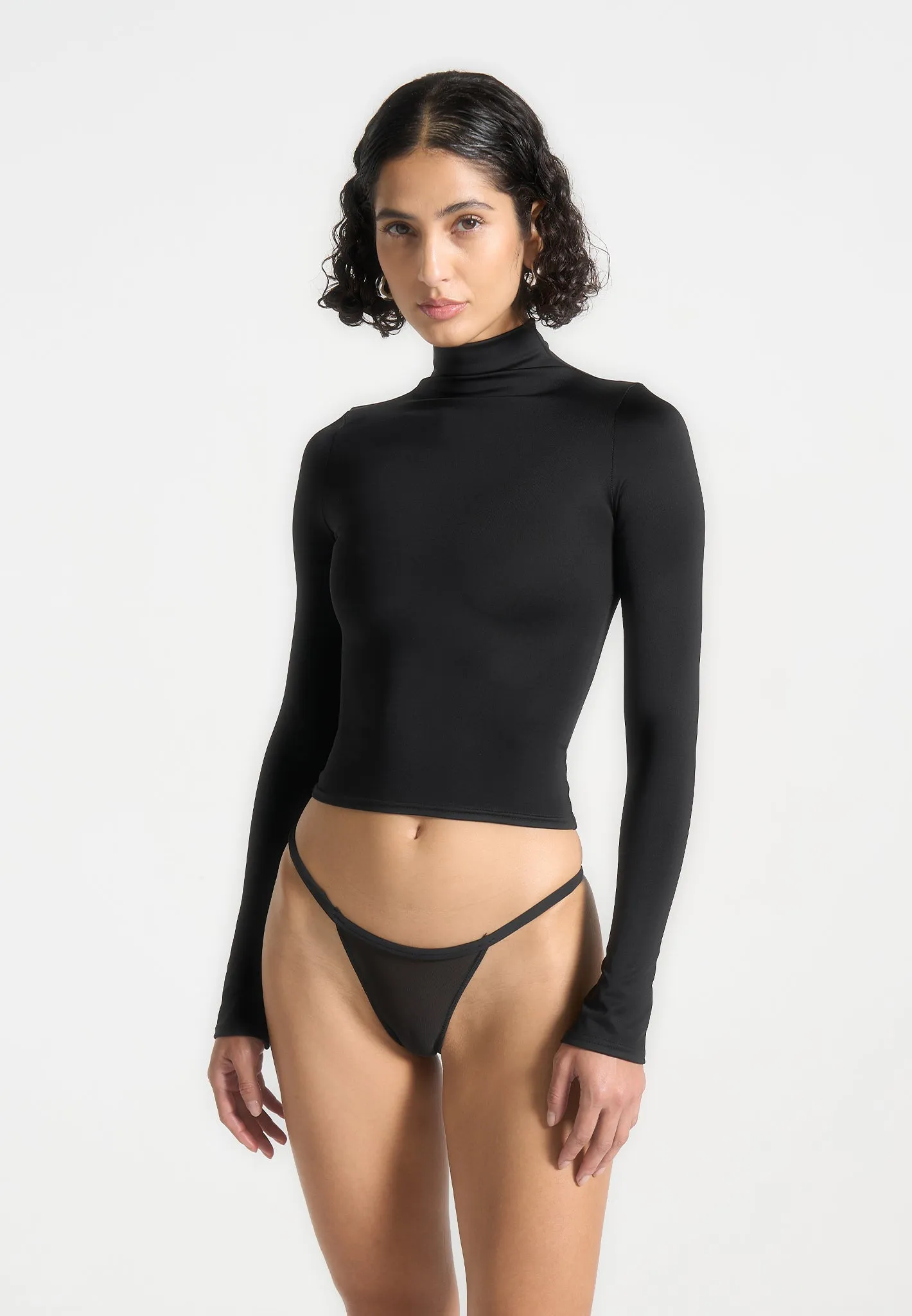 Alea - Mock Neck Long Sleeve Top - Black Seasonal top