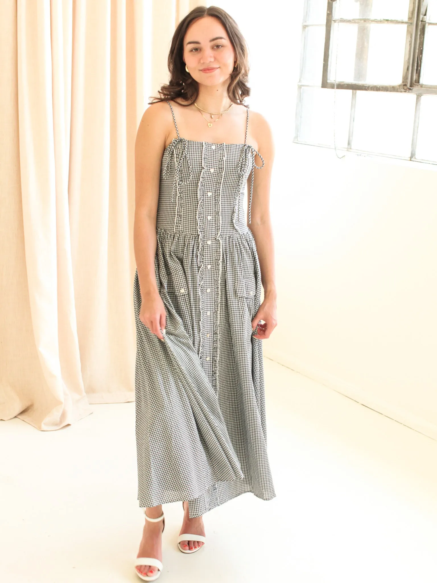 Vibrant Tone Emery Gingham Midi Dress - Navy