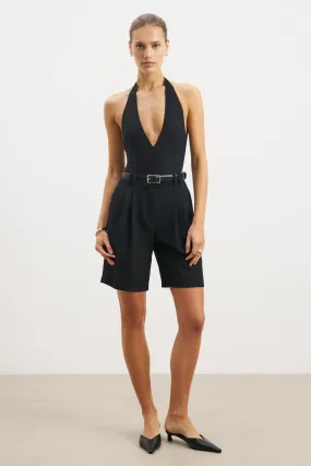 Effortless Pleated Longline Shorts - Black High-Performance Fit
