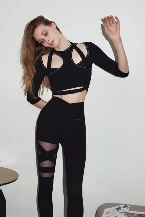 Flex Sports 3/4 Sleeve Crop Top Reflective Safety Trim ZonalVentilation