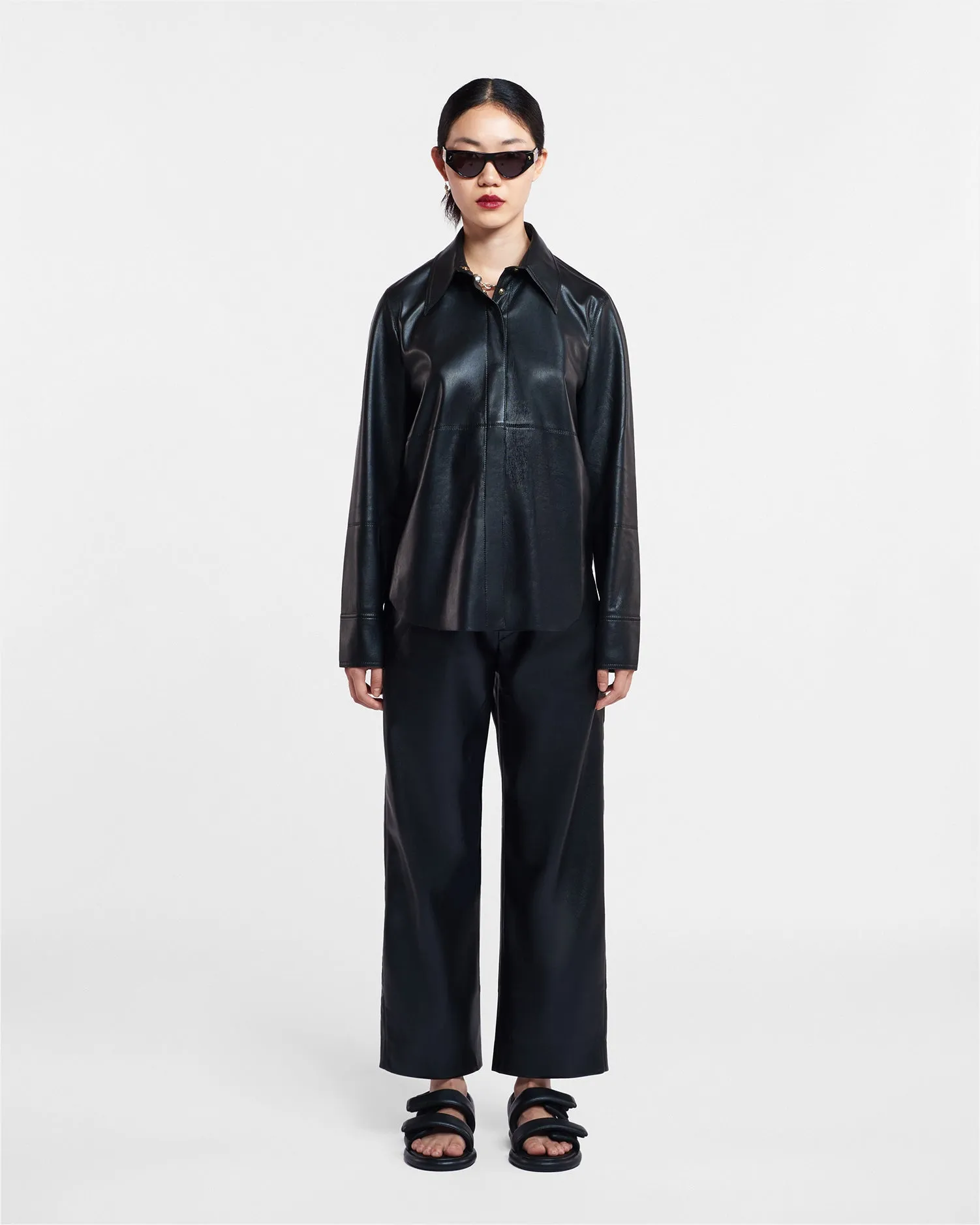 Wrinkle Resistant Treatment Timeless Look Naum - Okobor? Alt-Leather Shirt - Black