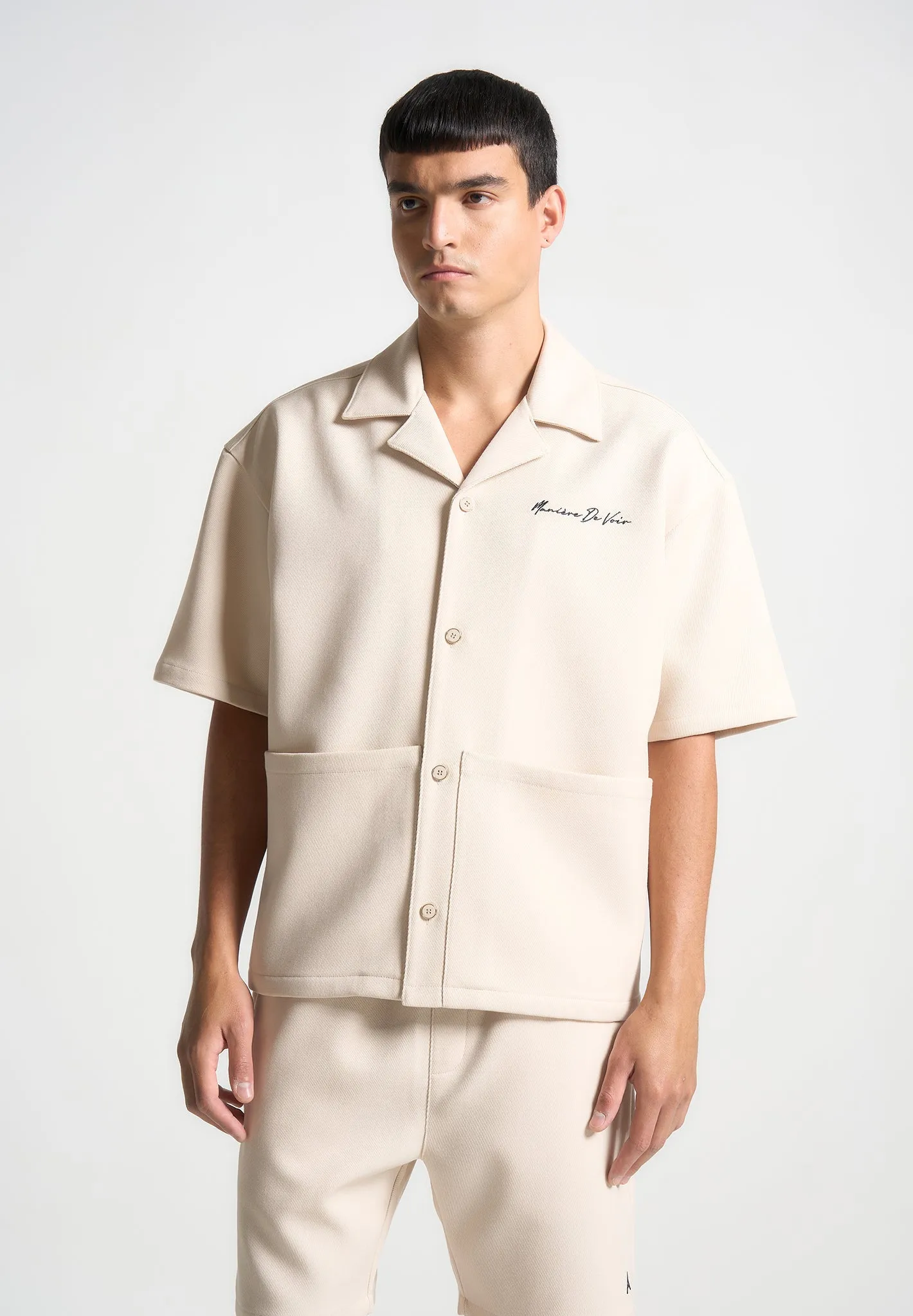 Professional Look Hidden Pocket Design Eiffel Twill Shirt - Cream