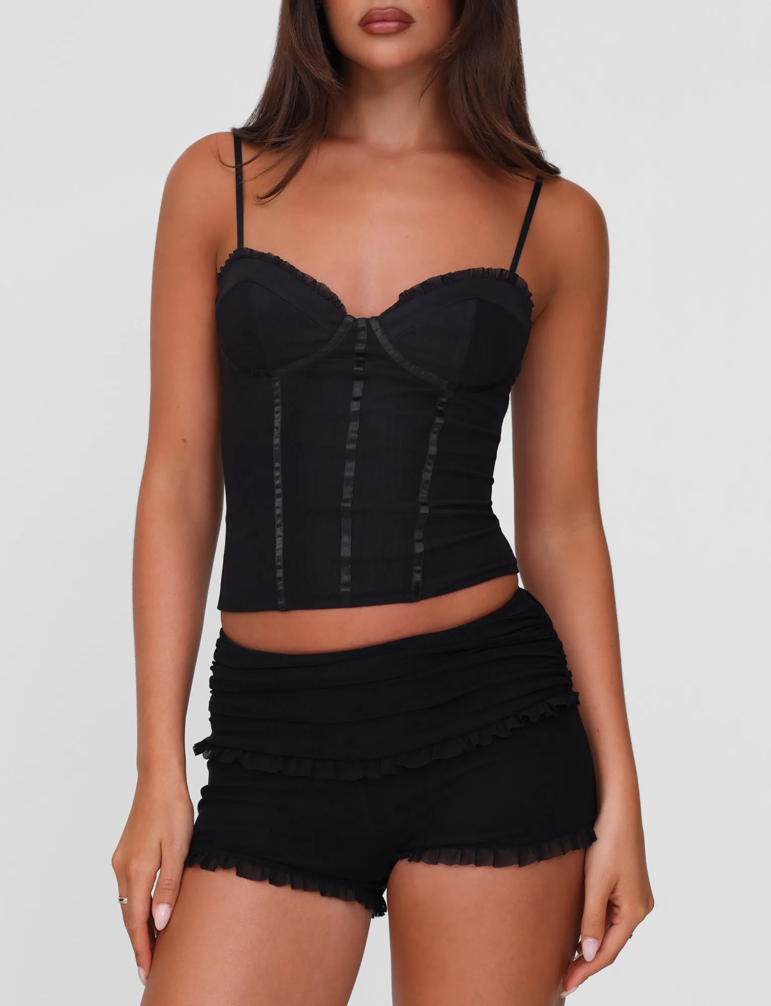 NeutralPalette Durable Overlock Stitch KAIRA CORSET TOP - BLACK
