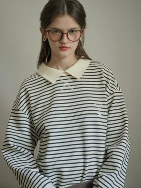 Everyday Wear Cozy Sweater Luella SR Logo Embroidered Contrast Collar Striped Sweatshirt
