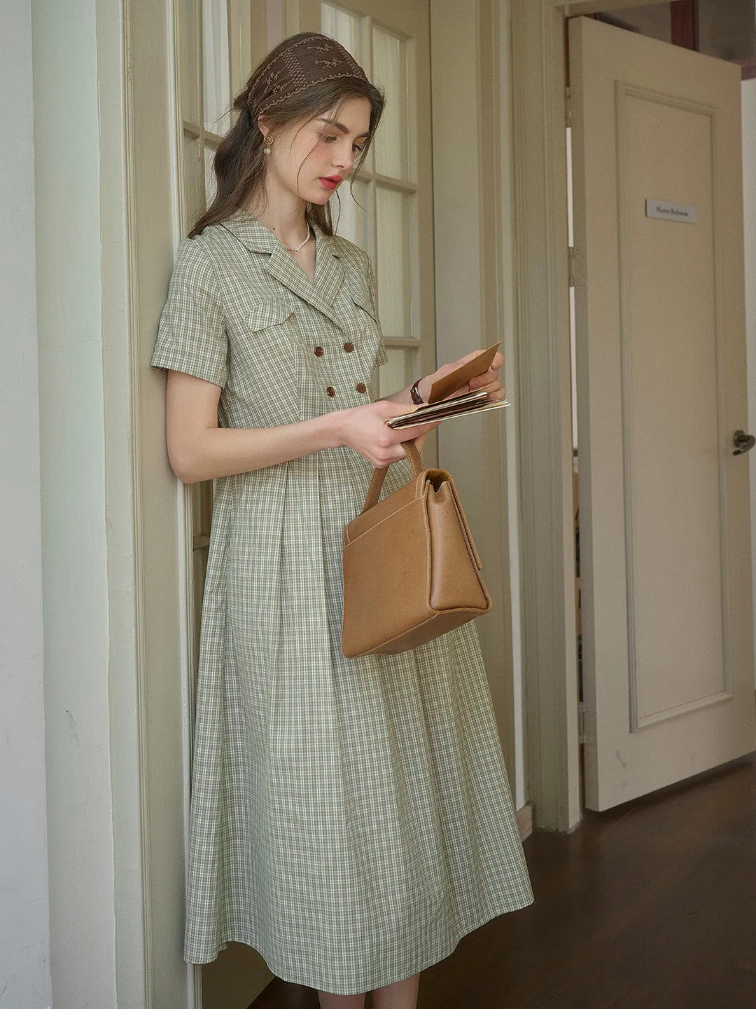 Fresh Form Easy Comfort Look Elena V-Neck Lapel Plaid Dress