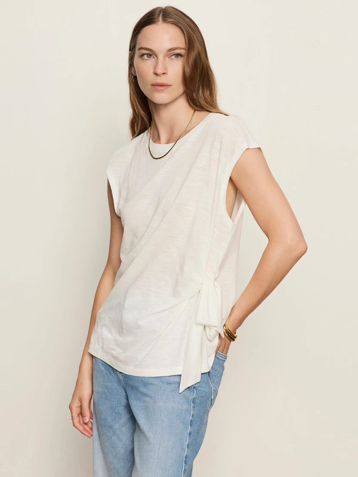 slim fit Heat Regulating Fabric Side Tie Muscle Tee White