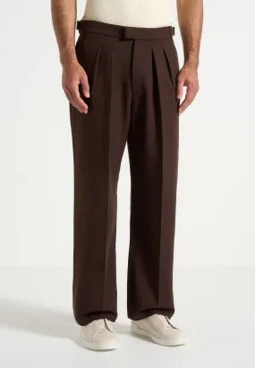Pierre - Relaxed Fit Pleated Tailored Trousers - Brown Seamless Pocket Integration
