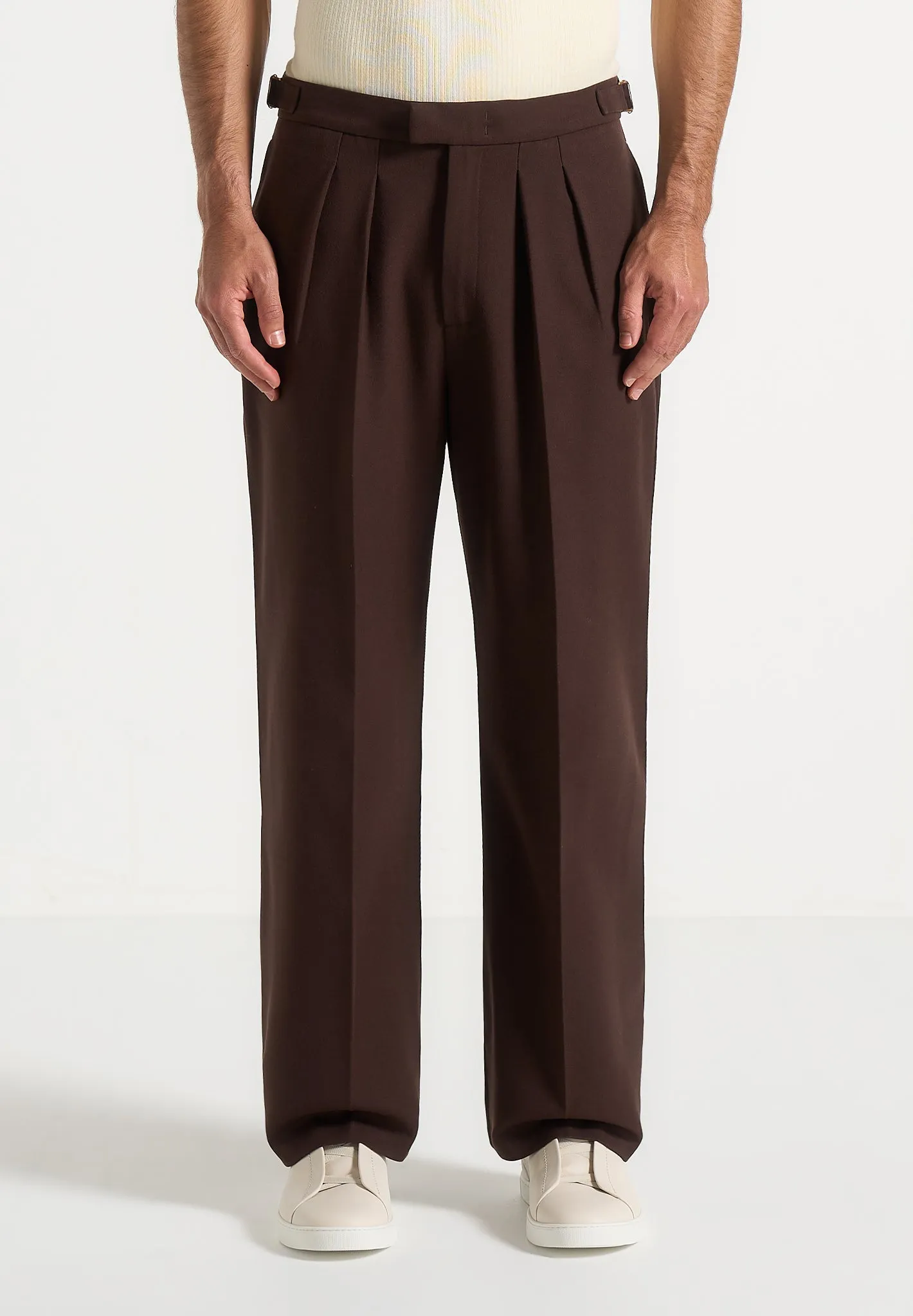 Smart Comfort Pierre - Relaxed Fit Pleated Tailored Trousers - Brown