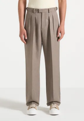 Pierre - Relaxed Fit Textured Pleated Tailored Trousers - Taupe Sophisticated Look Comfort Layer