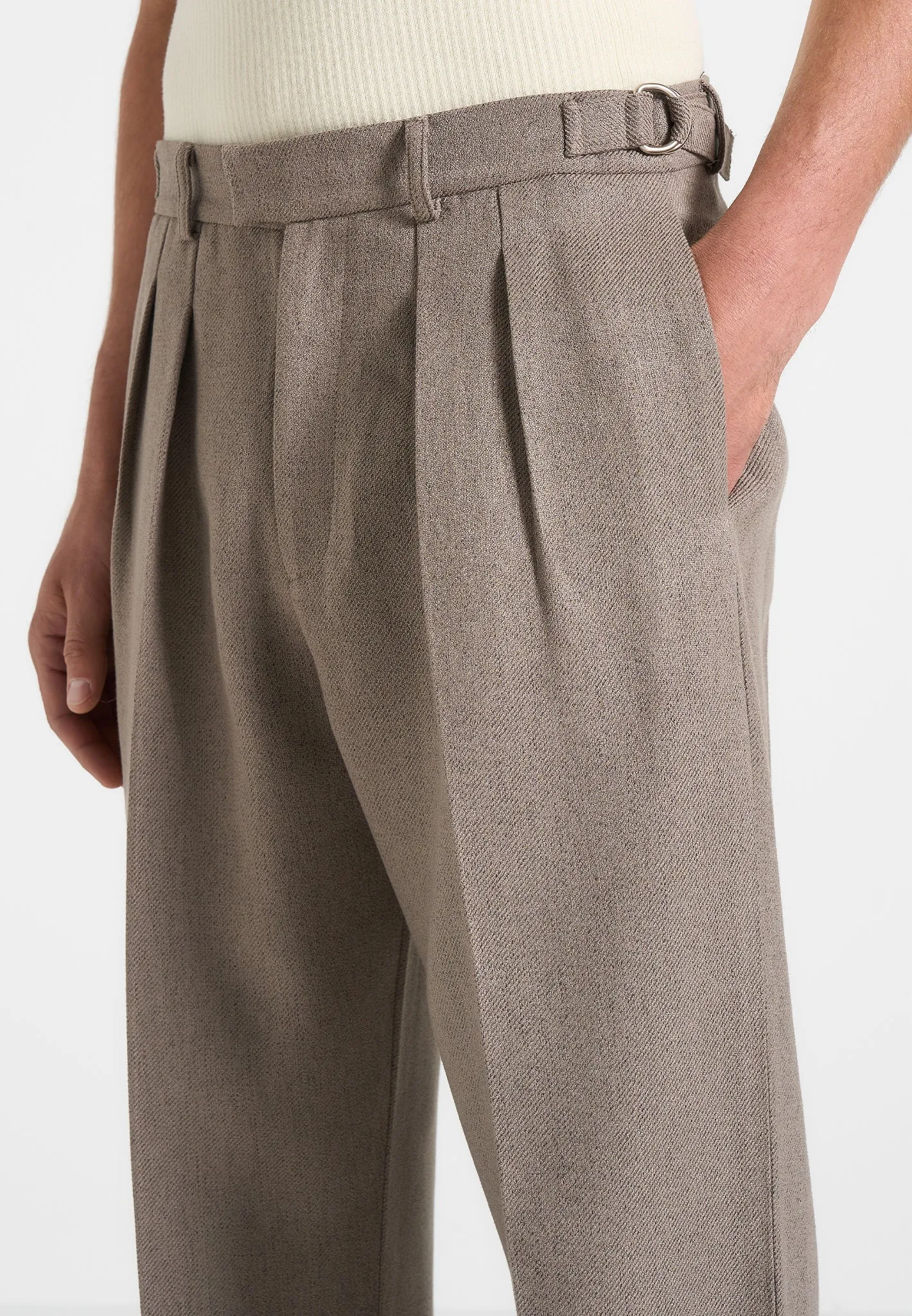 Pierre - Relaxed Fit Textured Pleated Tailored Trousers - Taupe Elegant Comfort Wear Sharp Look Wear