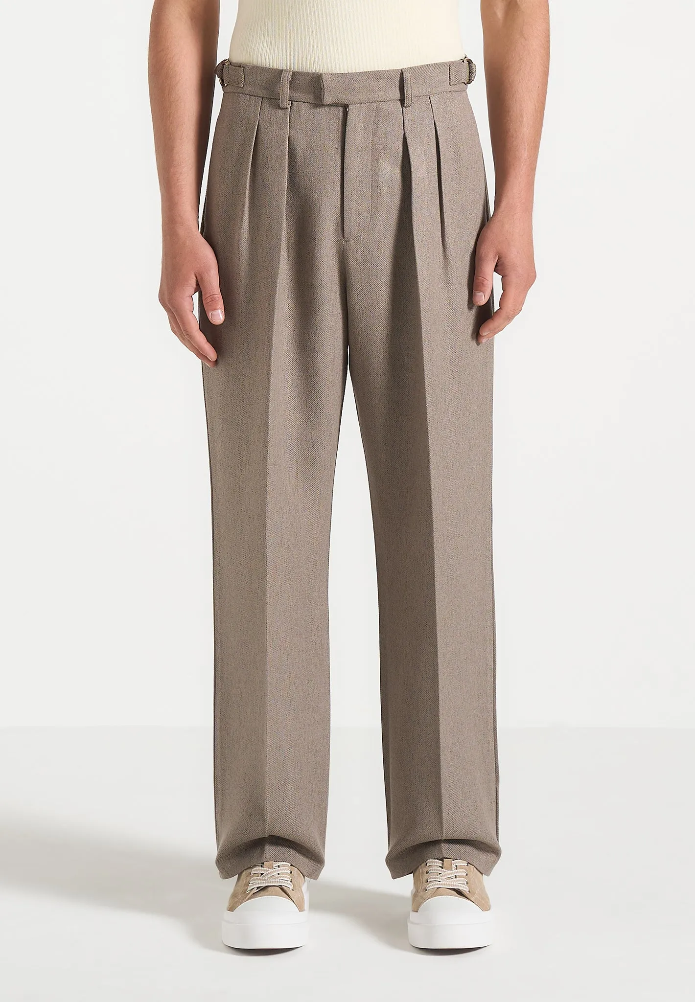 Pierre - Relaxed Fit Textured Pleated Tailored Trousers - Taupe Polished Comfort refined design