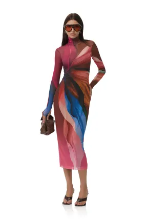 Smocked-Detail Shailene Dress - Earthen Leaf Lotus