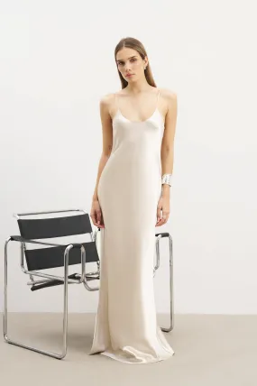 Satin Scoop Neck Camisole Maxi Dress - Champagne Tie-Detail