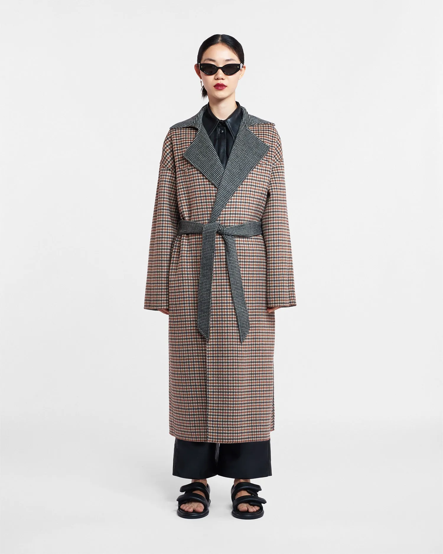 Hypoallergenic-material-attribute Alamo - Wool Silk Blend Robe Coat - Reversible Check