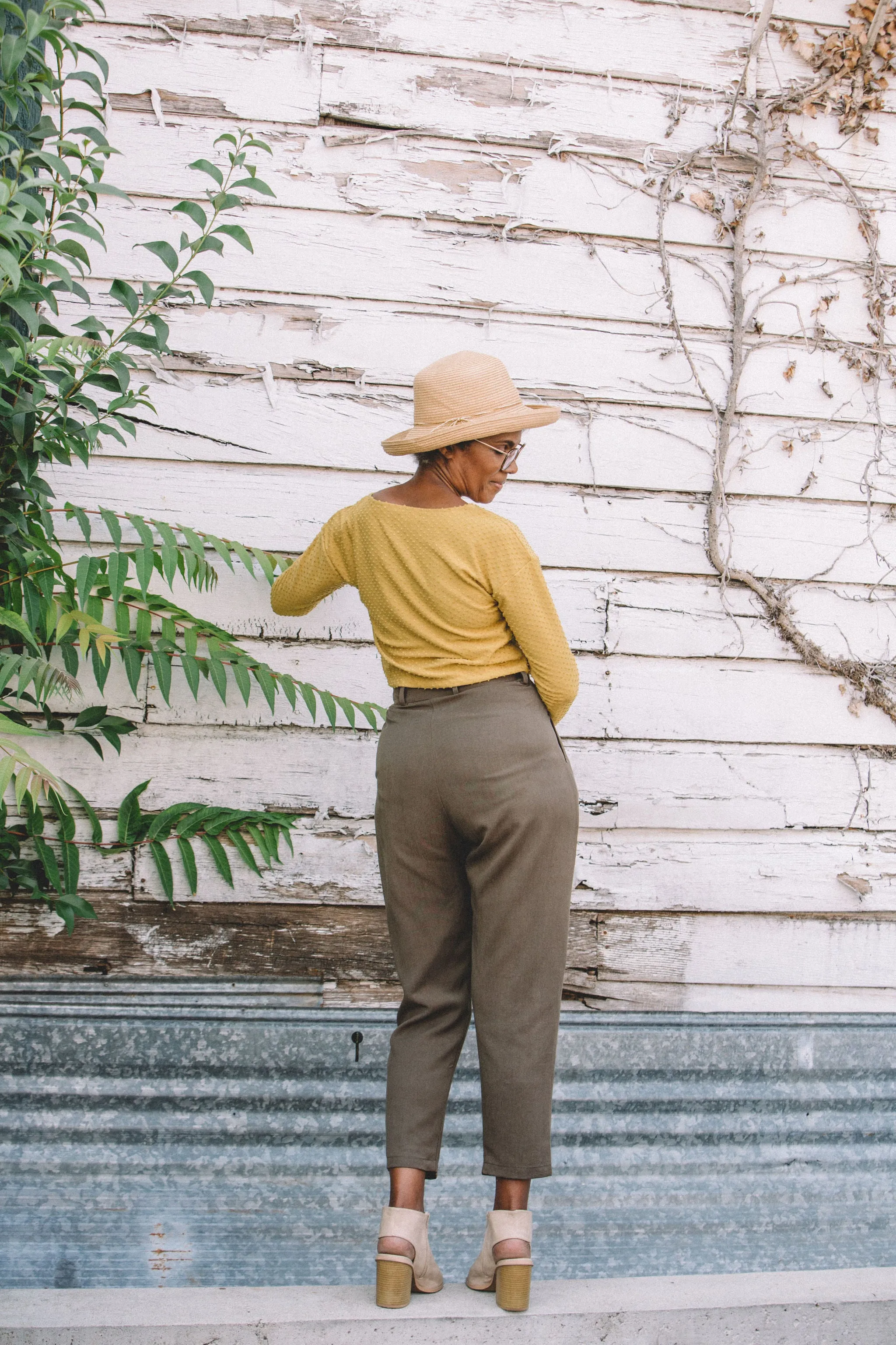 Shelby Crop Top in Dotted Dijon Low Impact Production Flexible Ribbed Trim