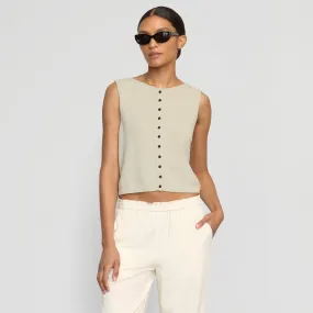 Elith Cotton-Linen Button Knit Vest Eco Dye Process Thermal Regulating Fabric