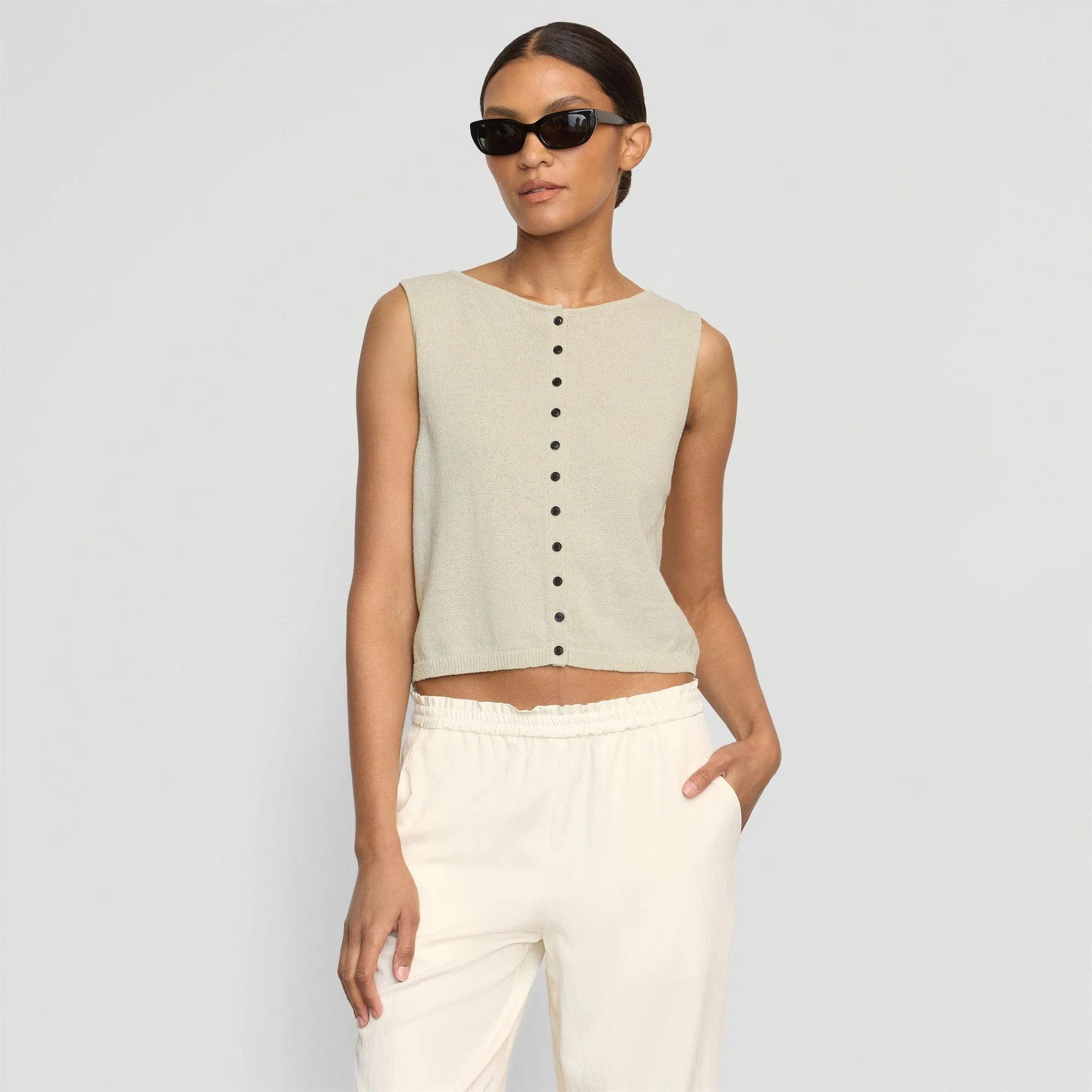 Elith Cotton-Linen Button Knit Vest Eco Dye Process Thermal Regulating Fabric