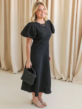 Bride Side Mood Casual Ella Jacquard Midi Dress- Black